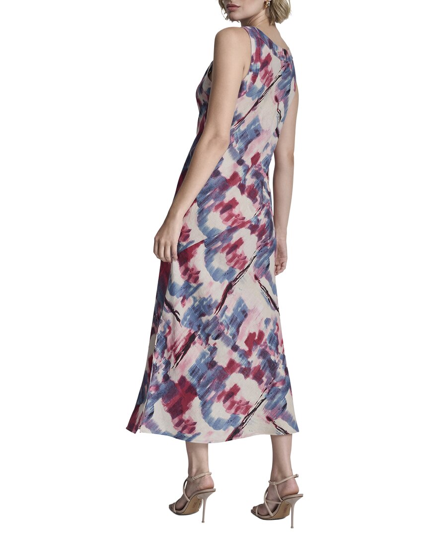 Vestido de lino midi con cuello en V con estampado