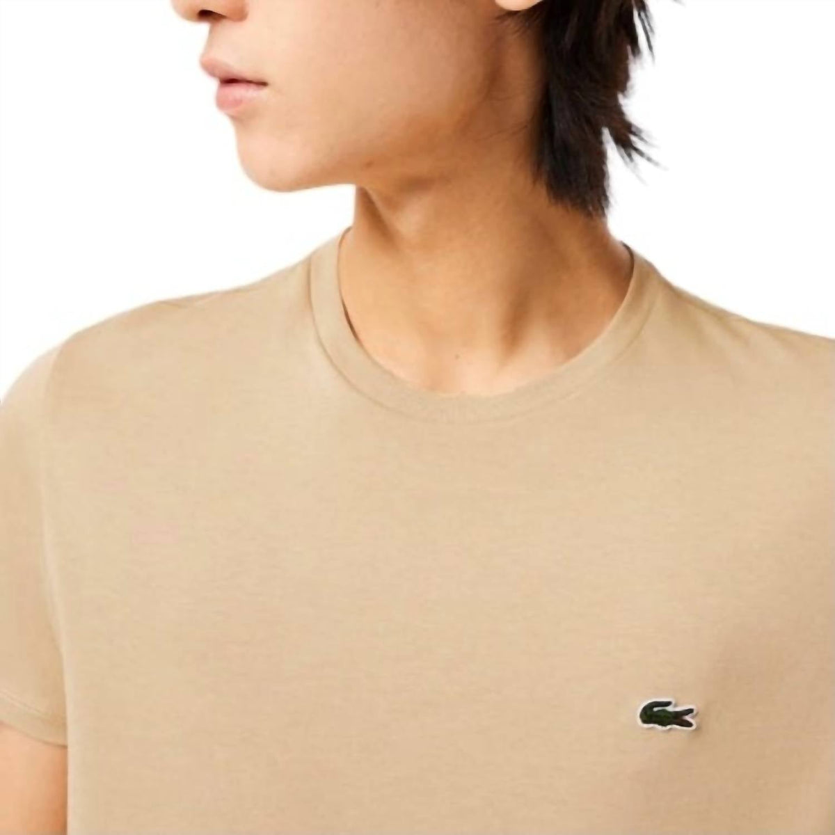 Camiseta de algodón con cuello redondo color beige