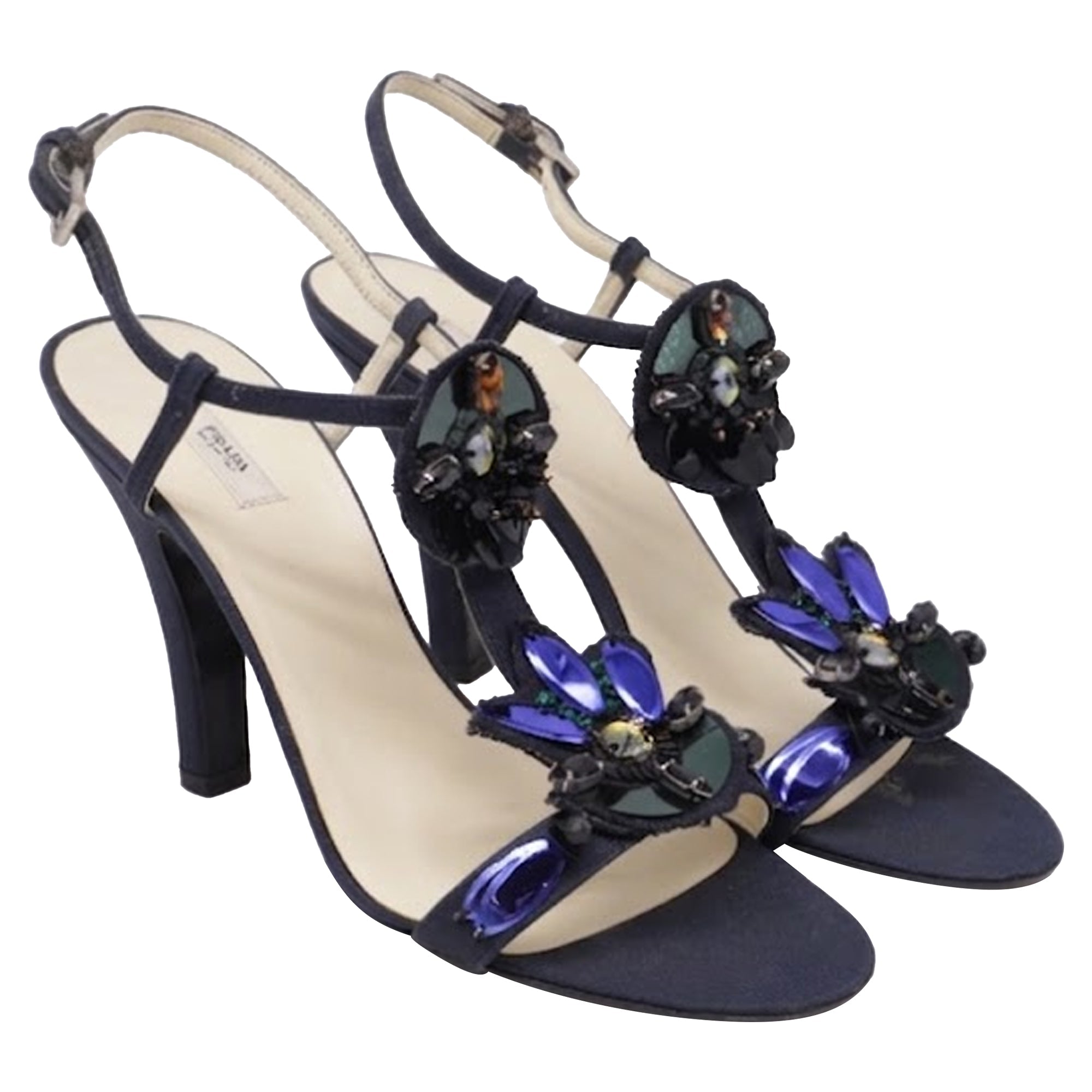 Sandalias de satén color azul marino