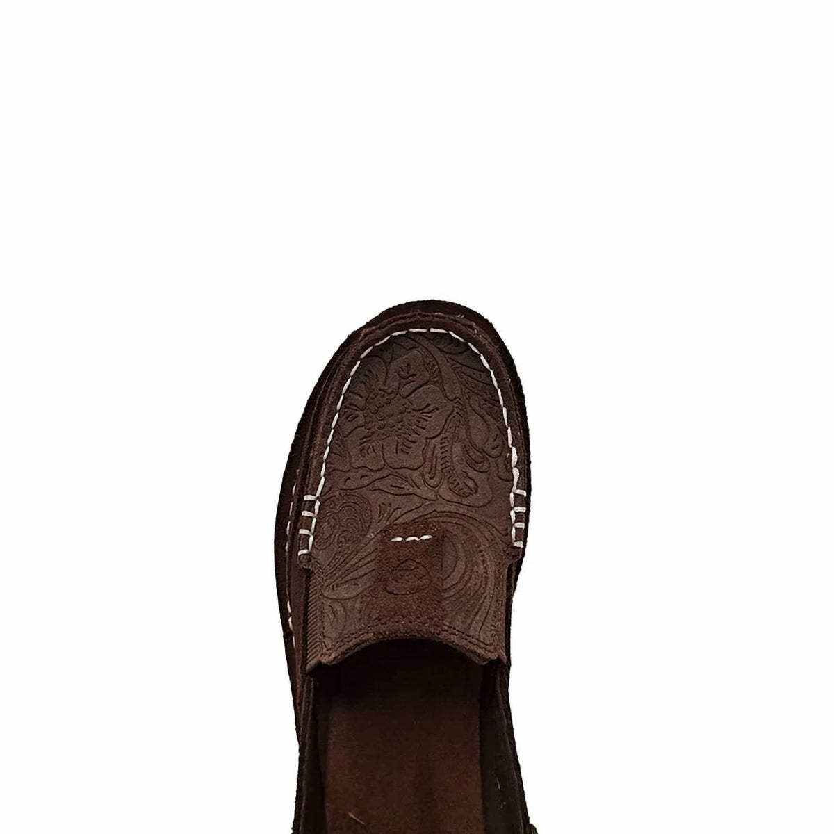 Zapatos de mujer de gamuza con estampado floral sin cordones color café