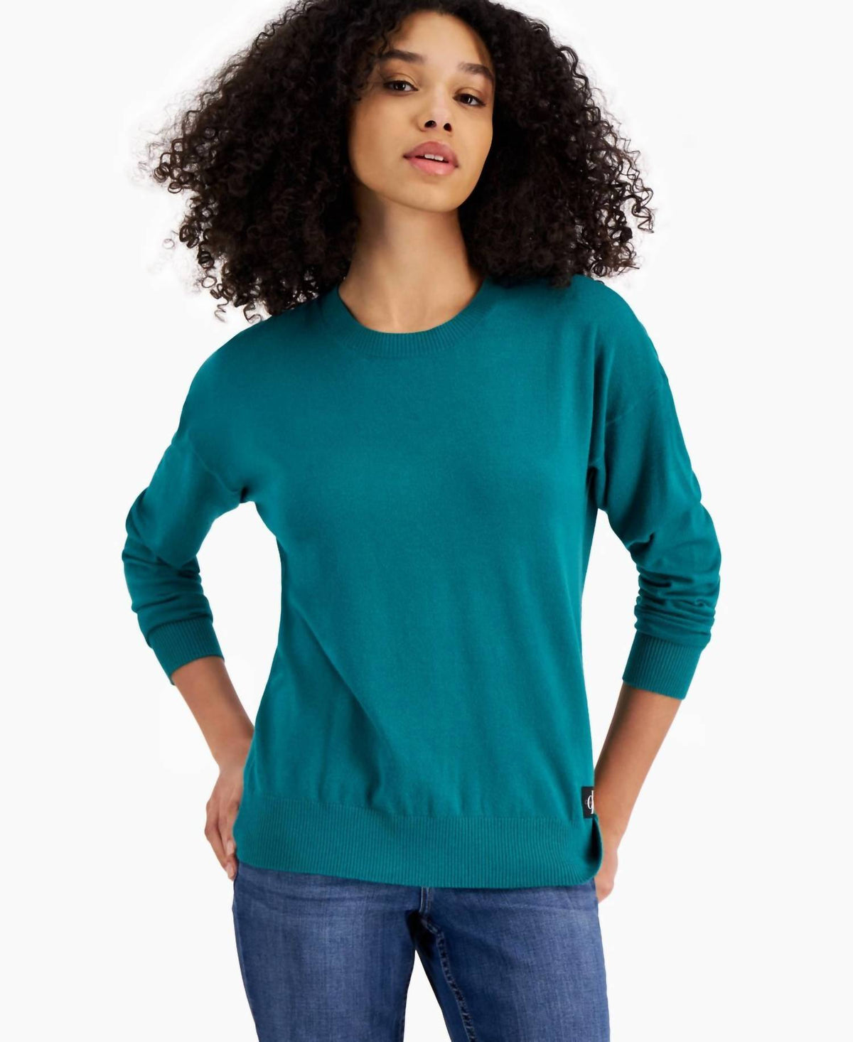 Suéter de manga larga con cuello redondo color verde