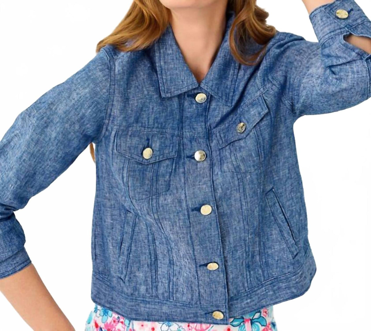 Chaqueta de lino color azul marino y blanco