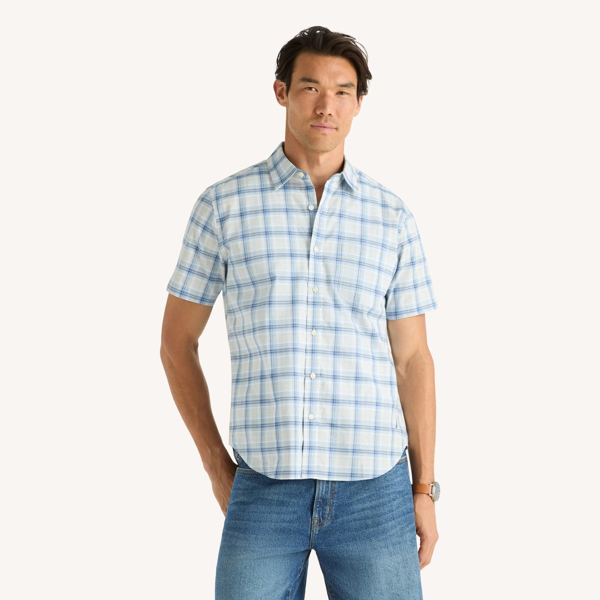 Camisa de hombre de manga corta a cuadros
