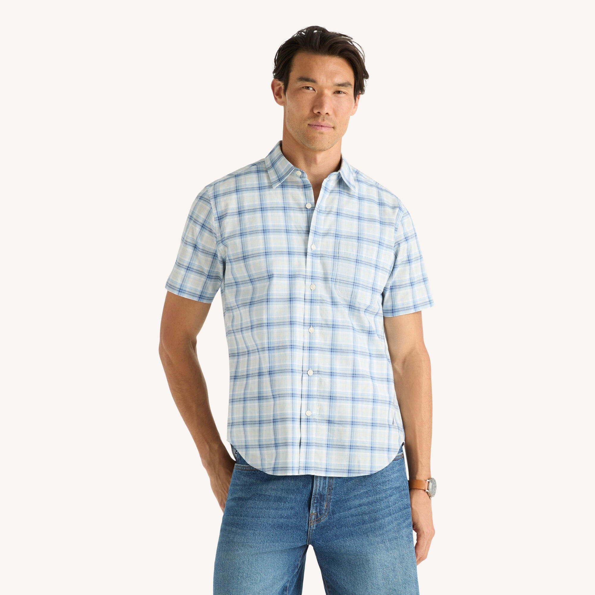 Camisa de hombre de manga corta a cuadros
