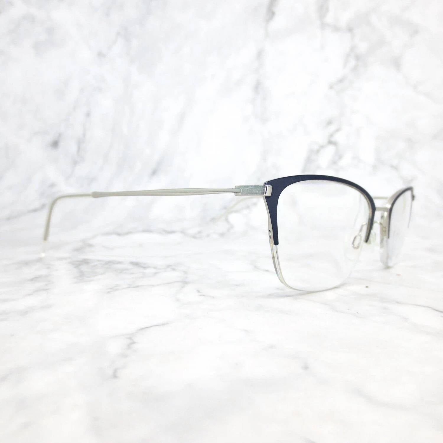 Montura para gafas de mujer de montura tipo gato color azul y plateado