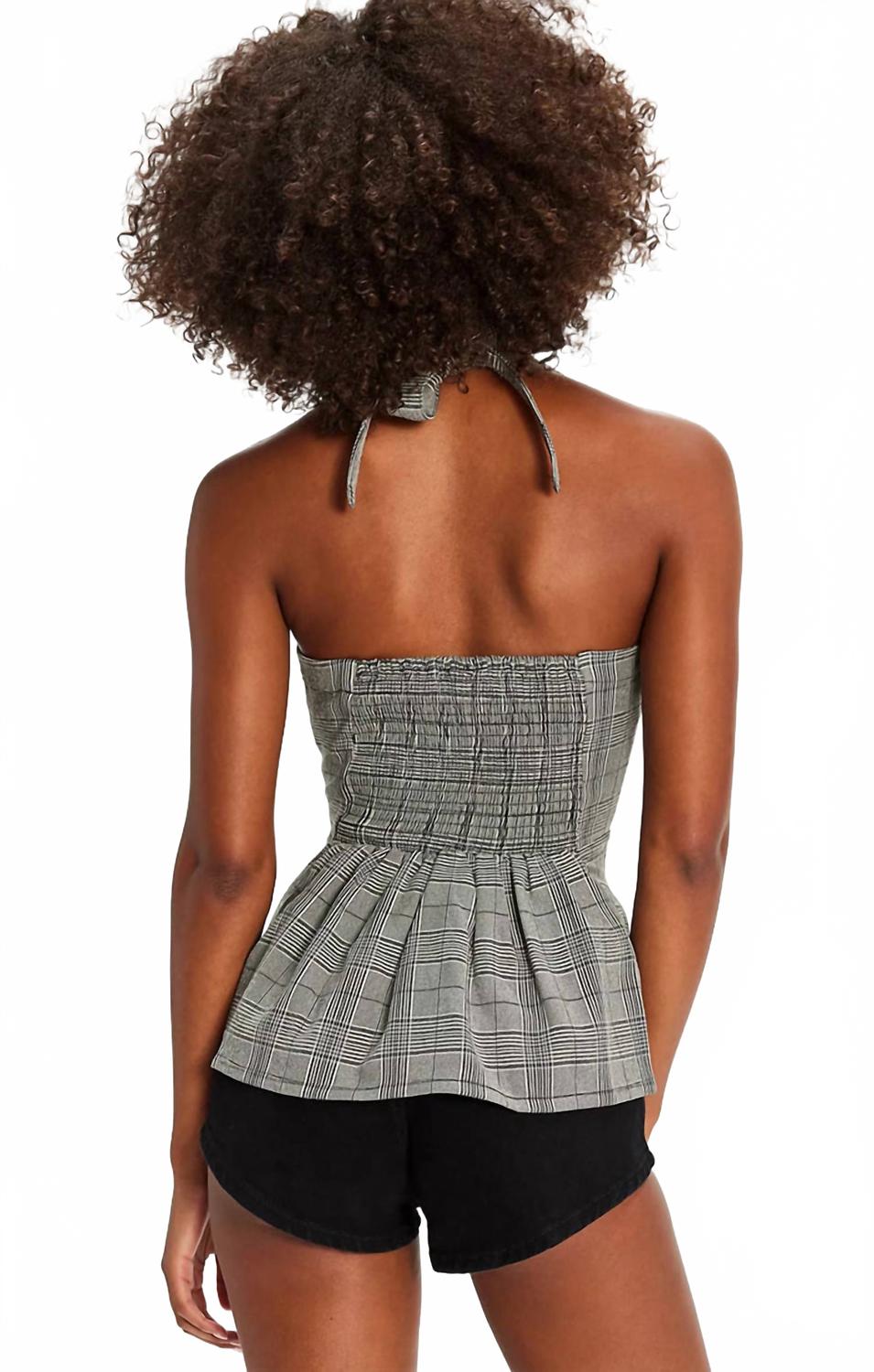 Top a cuadros color gris