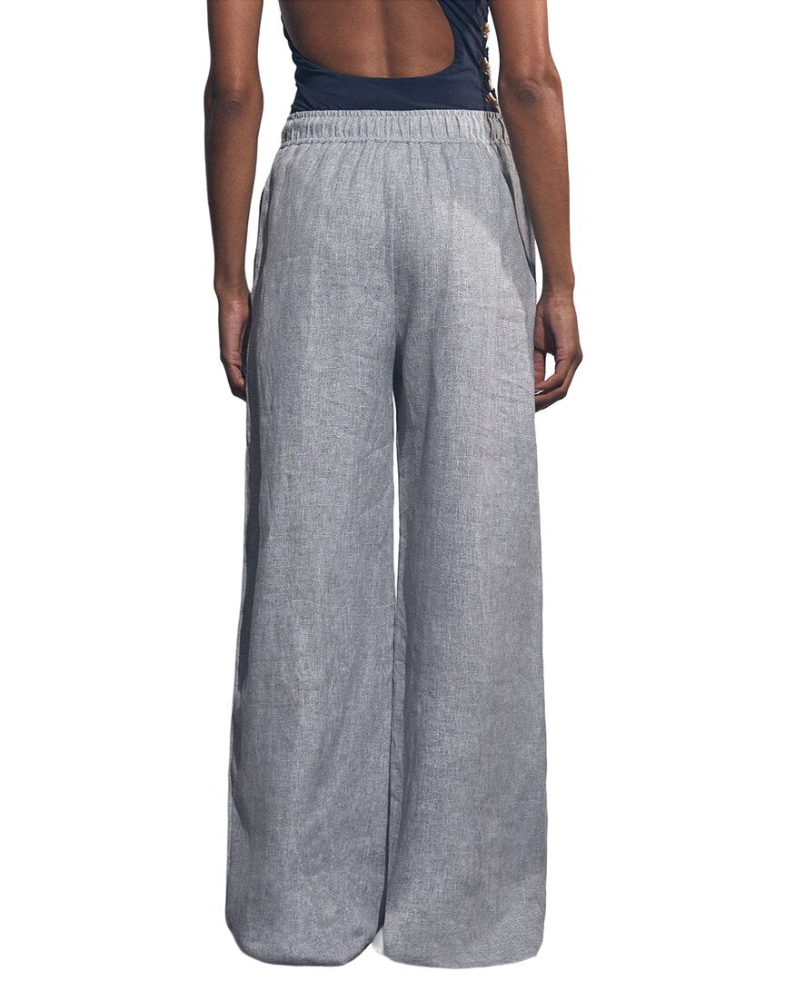 Pantalón de mezcla de lino de pierna ancha