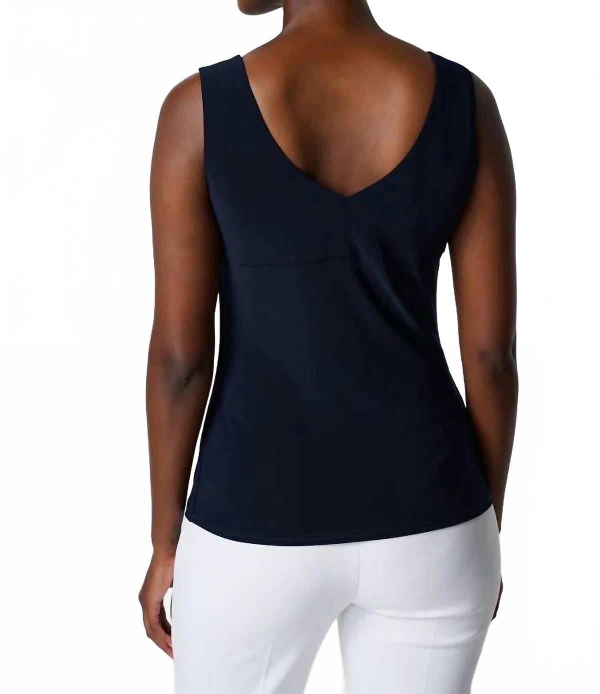 Camiseta sin mangas de mujer con cuello en V color azul marino