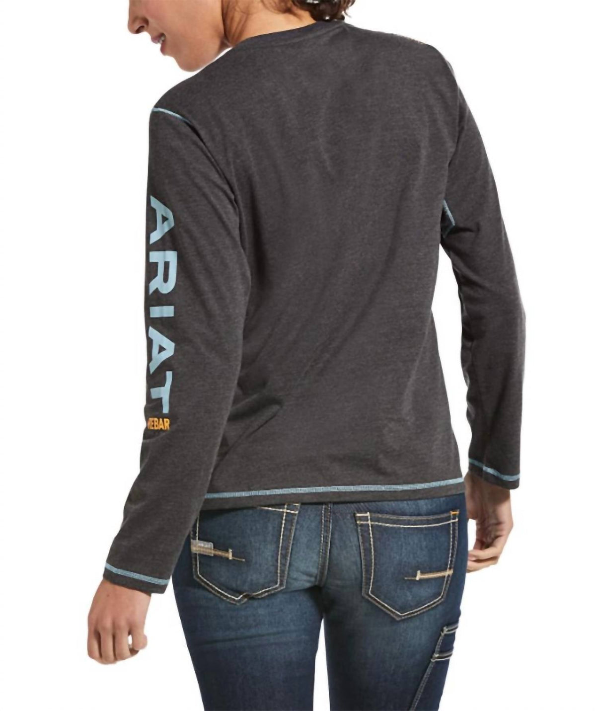Camiseta de mujer de manga larga color azul y gris