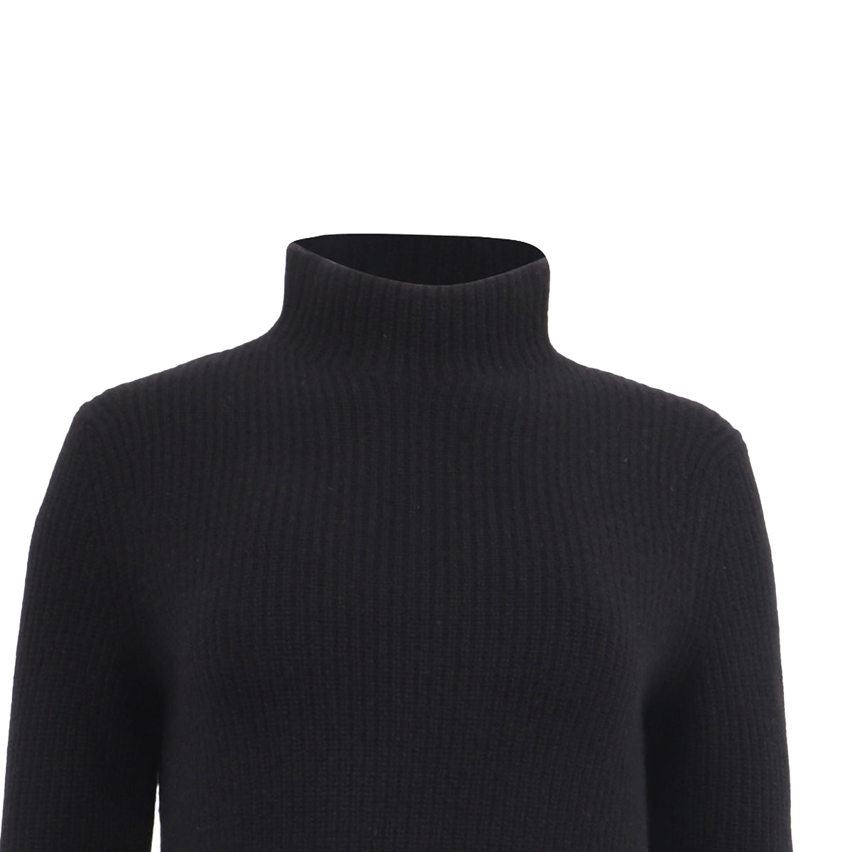 Suéter de cachemira con cuello alto con tejido acanalado color negro