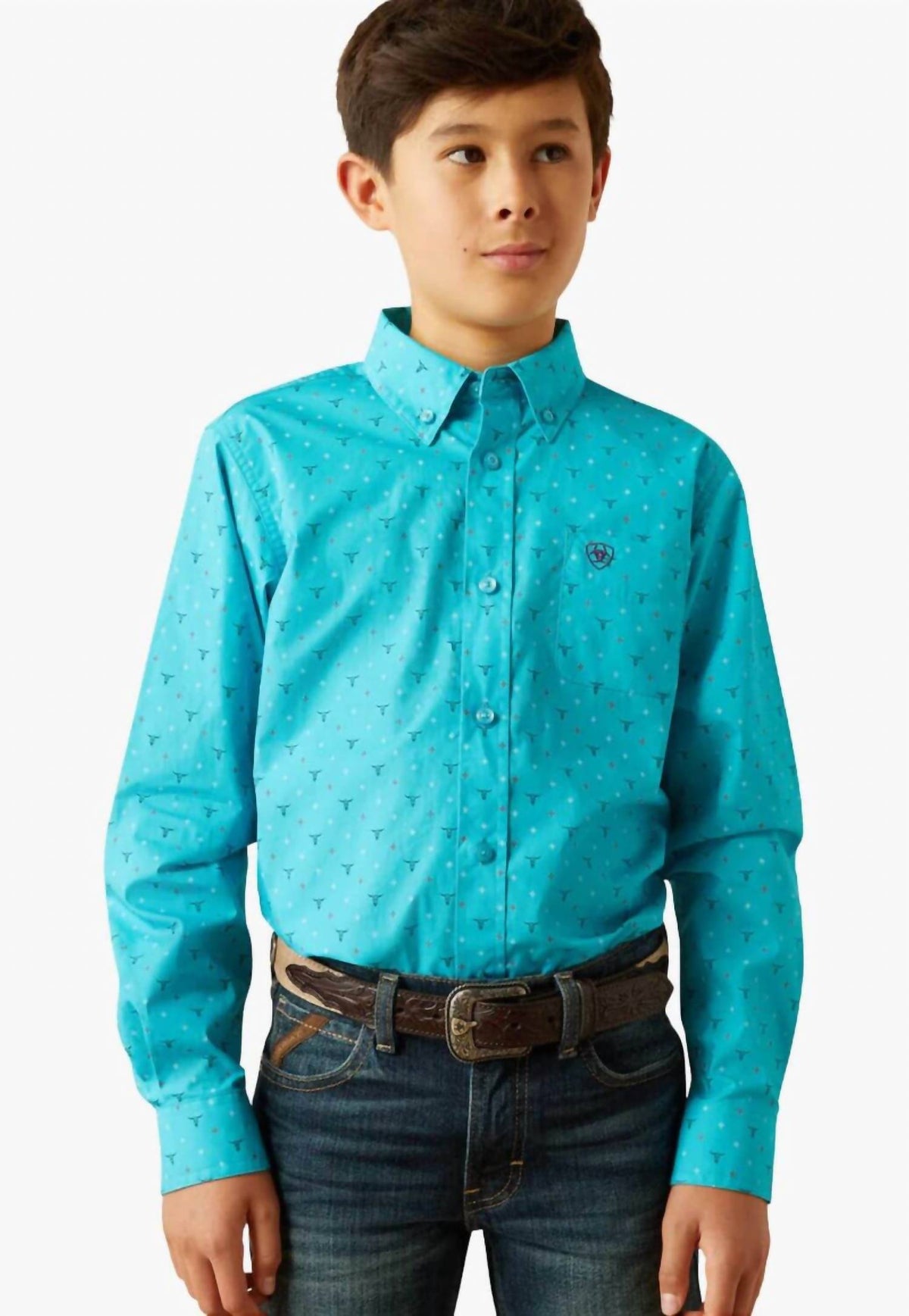 Camisa para niño de manga larga color turquesa