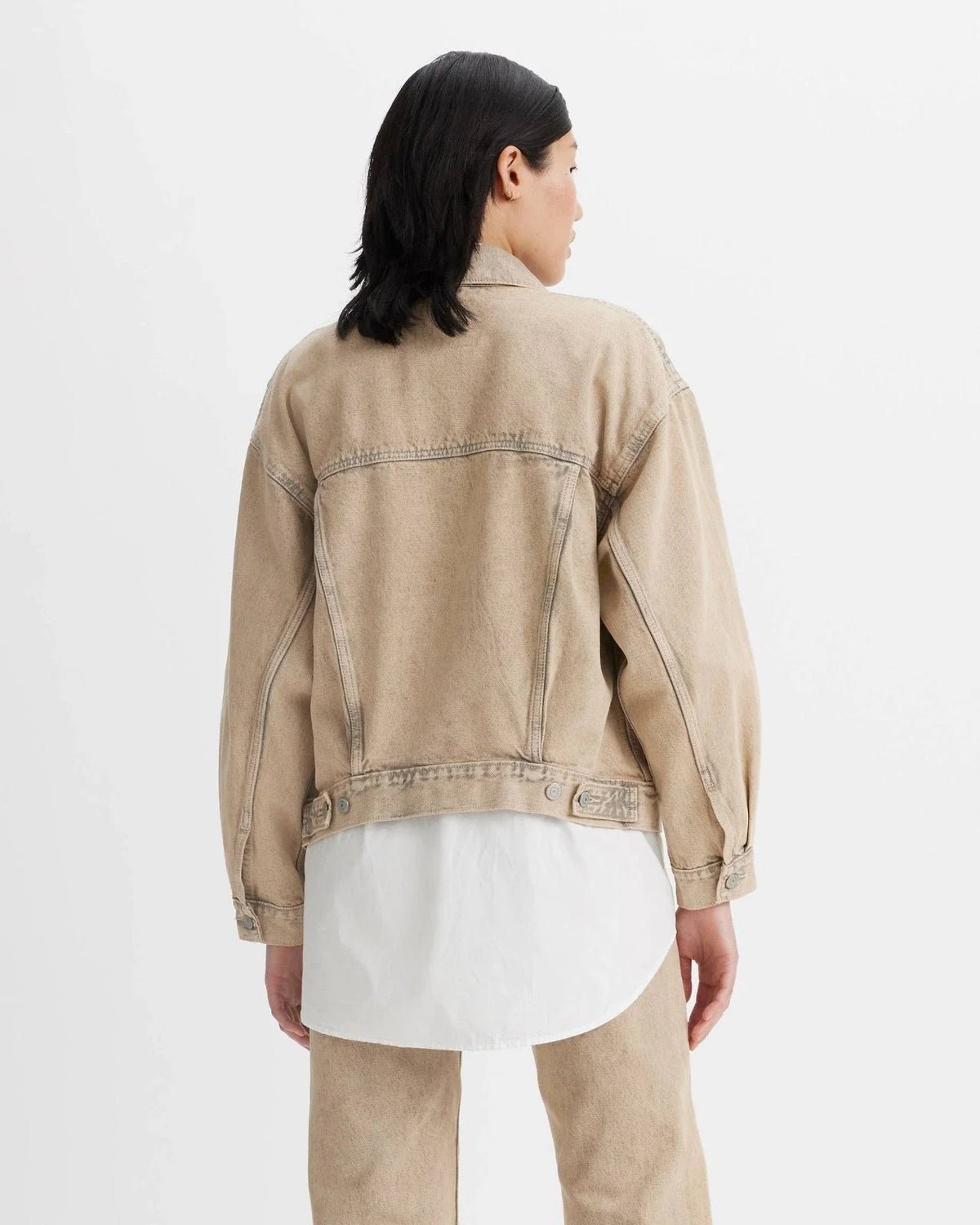 Chaqueta de mujer de mezclilla de manga larga color beige