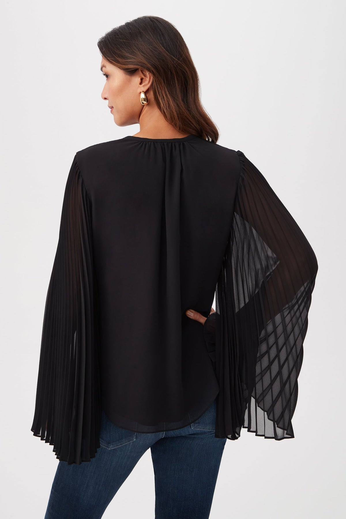 Top con cuello en V con pliegues
