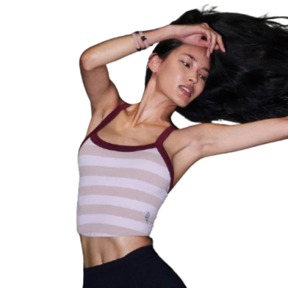 Camiseta sin mangas de mujer a rayas color violeta