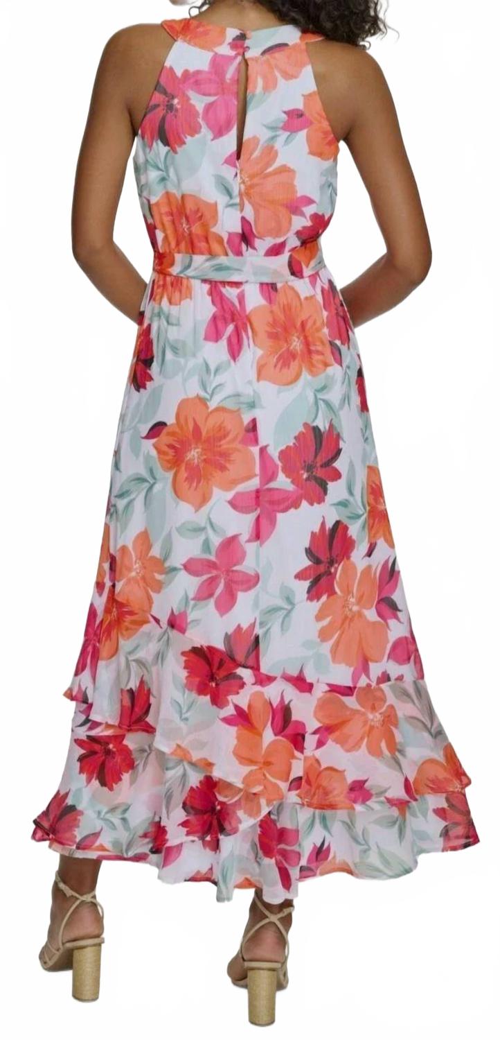 Vestido largo con estampado floral color blanco