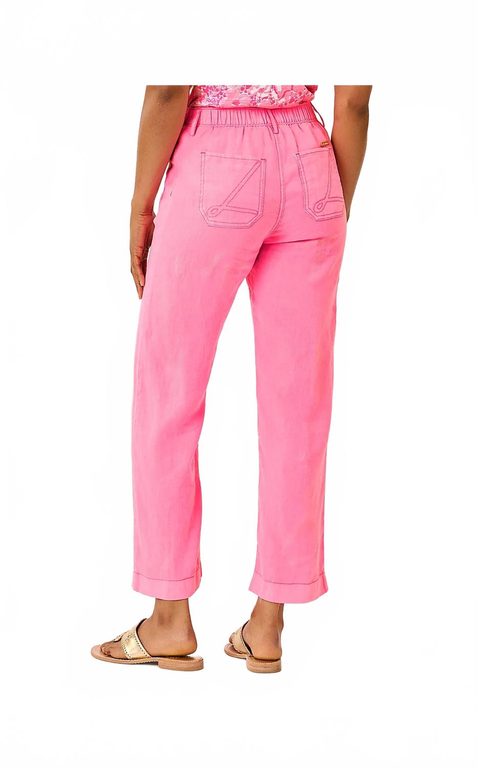Pantalón de lino de tiro alto color rosado