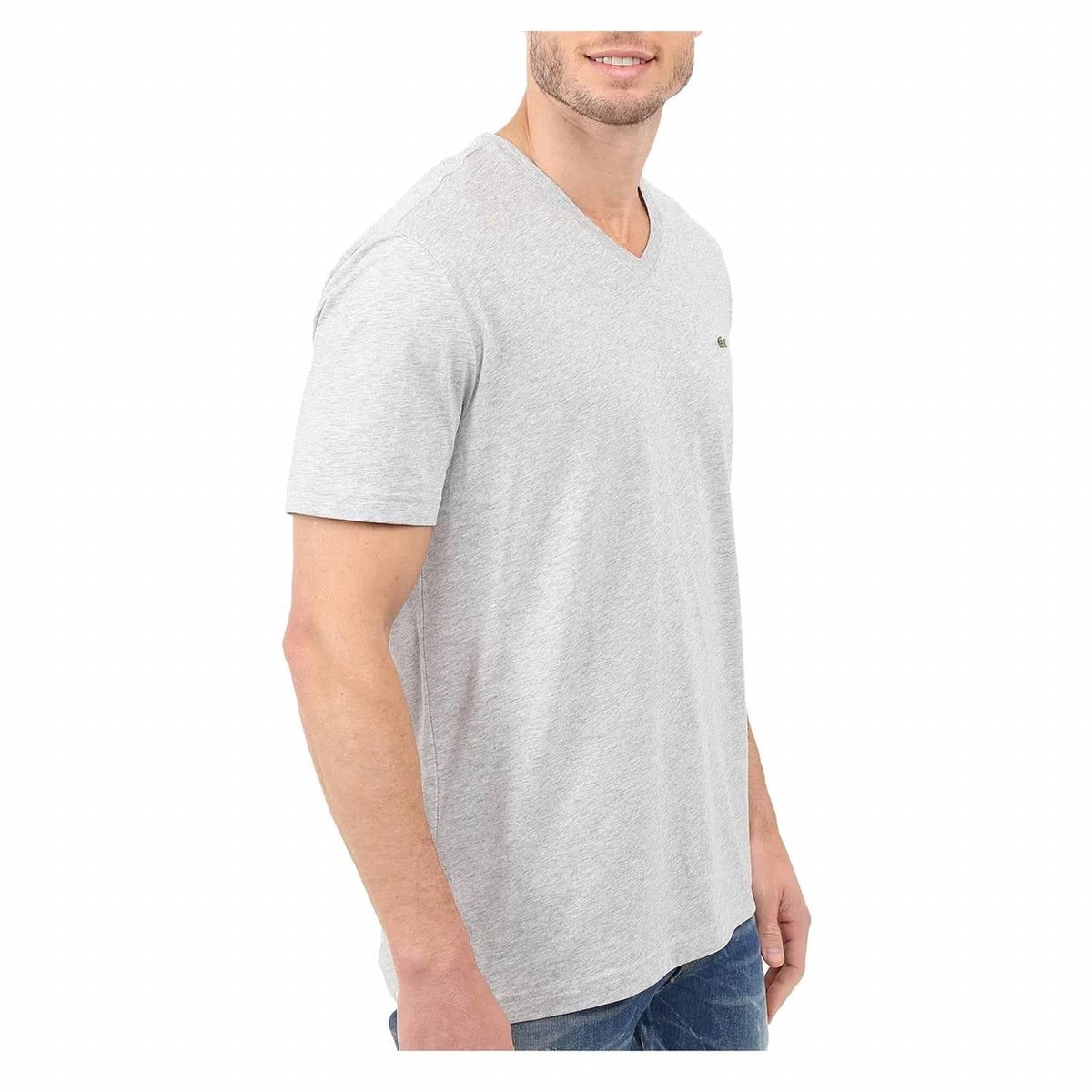 Camiseta de hombre de manga corta con cuello en V color plateado
