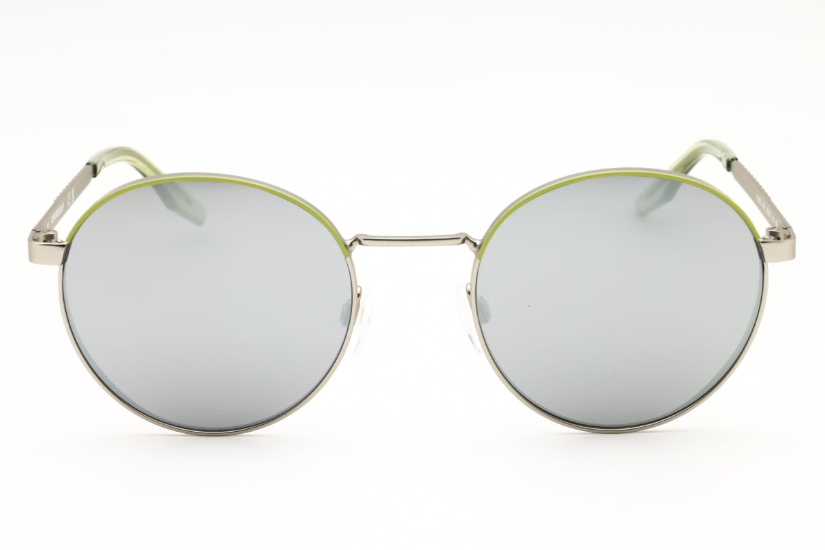 Gafas de satén color gris y verde y plateado