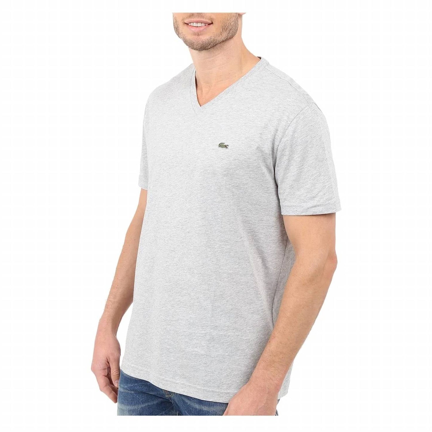 Camiseta de hombre de manga corta con cuello en V color plateado