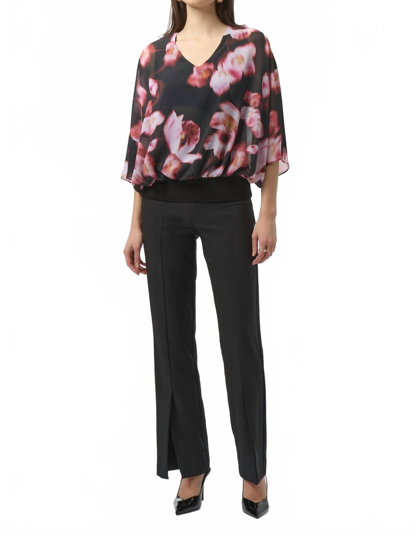 Top de gasa con estampado floral color negro