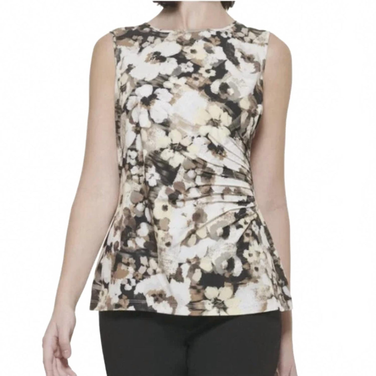 Top con cuello redondo color amarillo