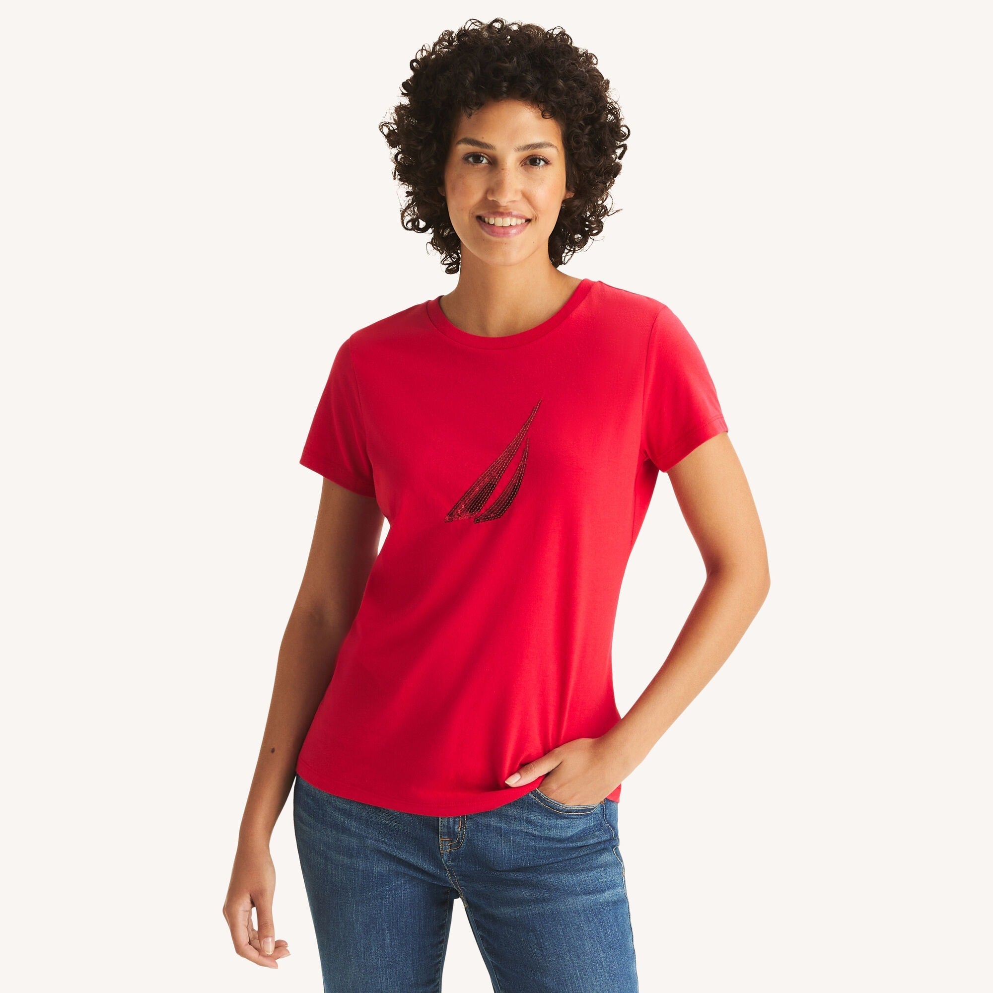 Camiseta de mujer con estampado con lentejuelas