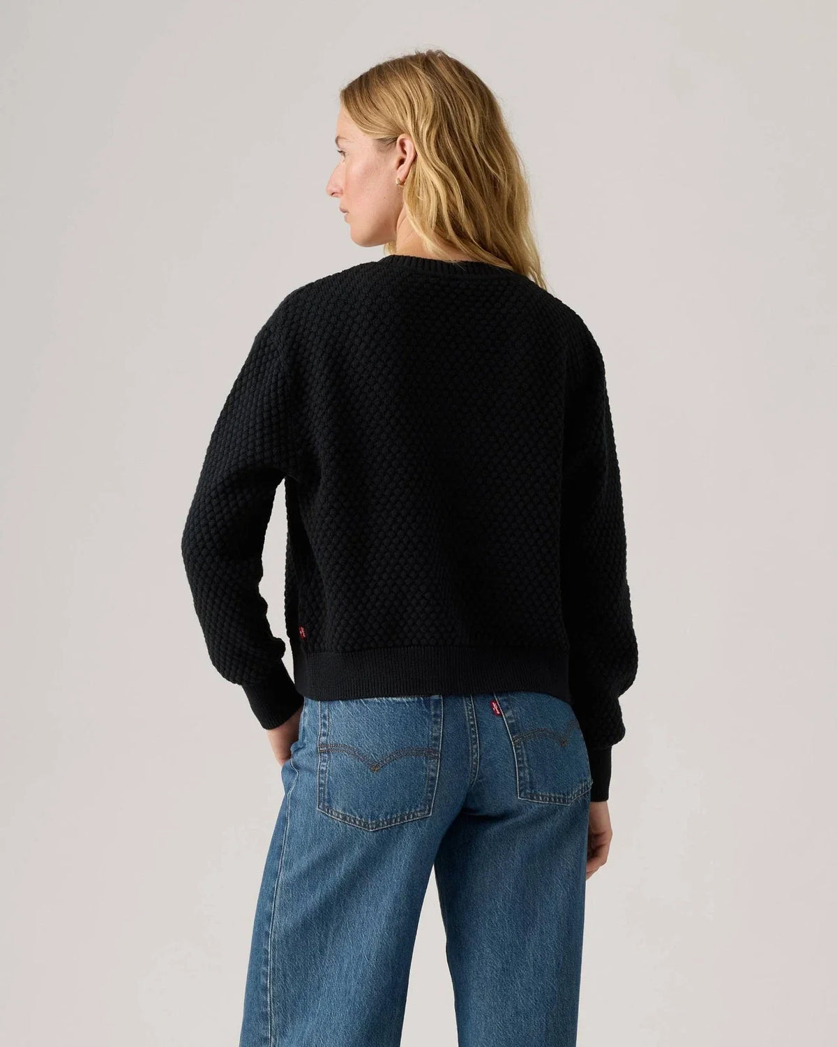 Cárdigan de mujer de algodón con cuello en V color negro