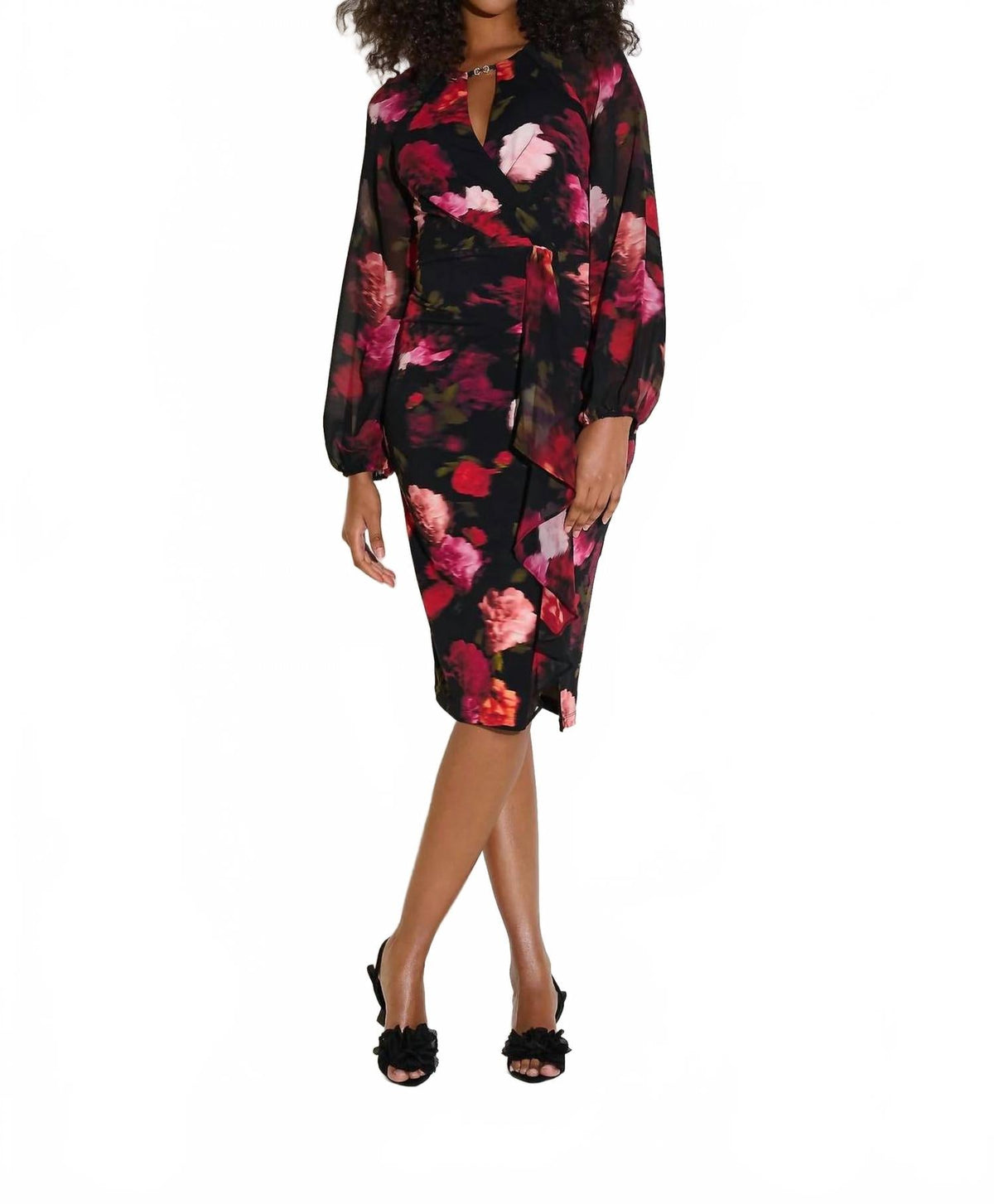 Vestido de gasa con estampado floral color negro