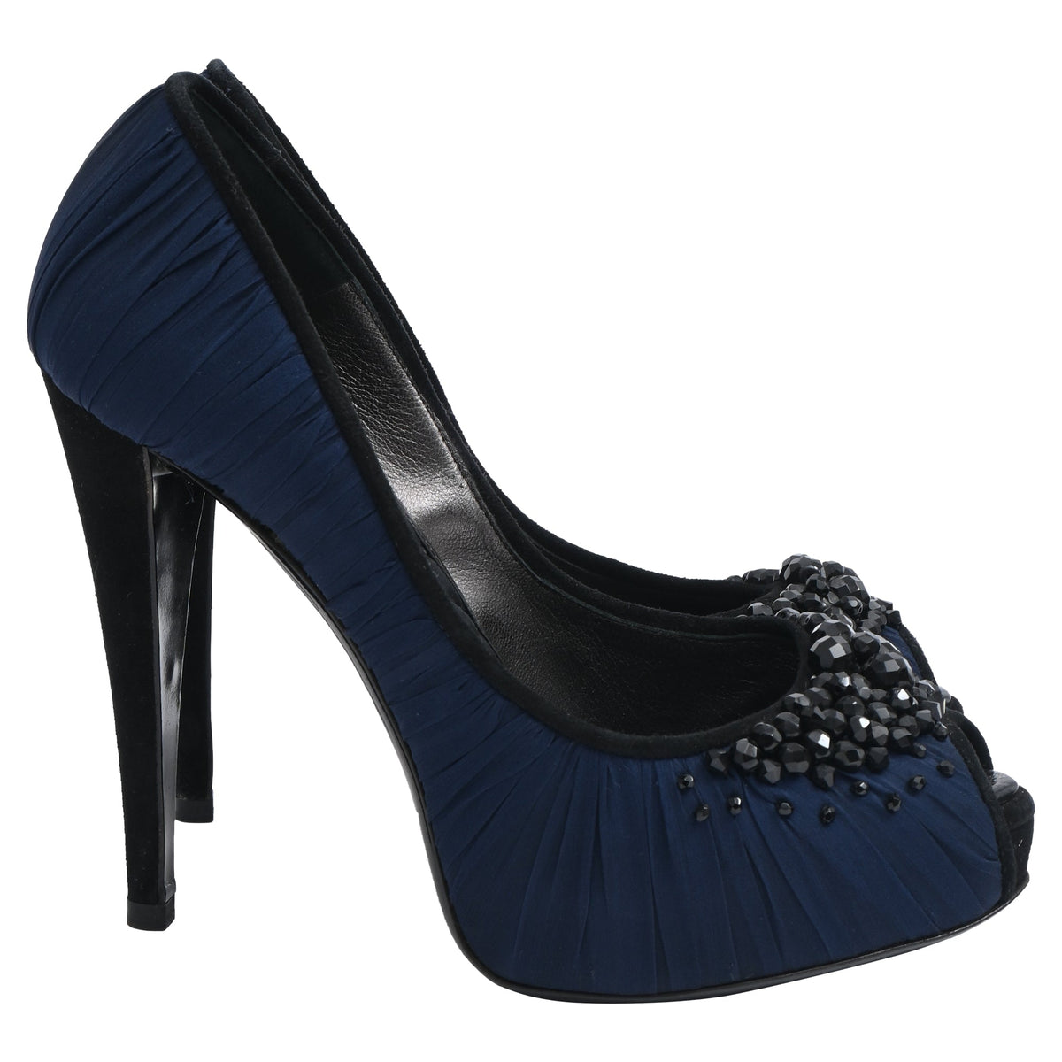 Tacones de satén color azul marino