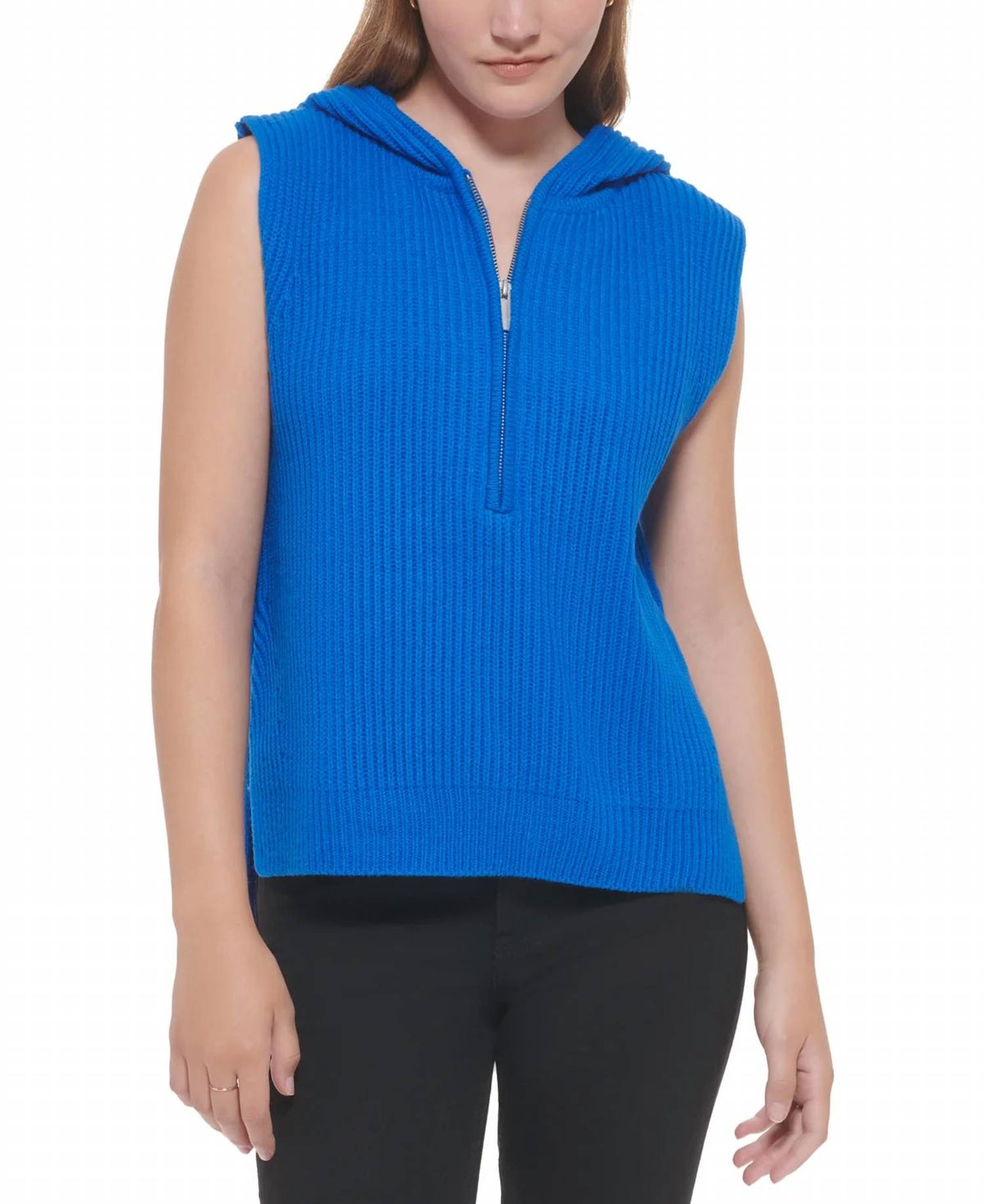 Top sin mangas con tejido acanalado color azul
