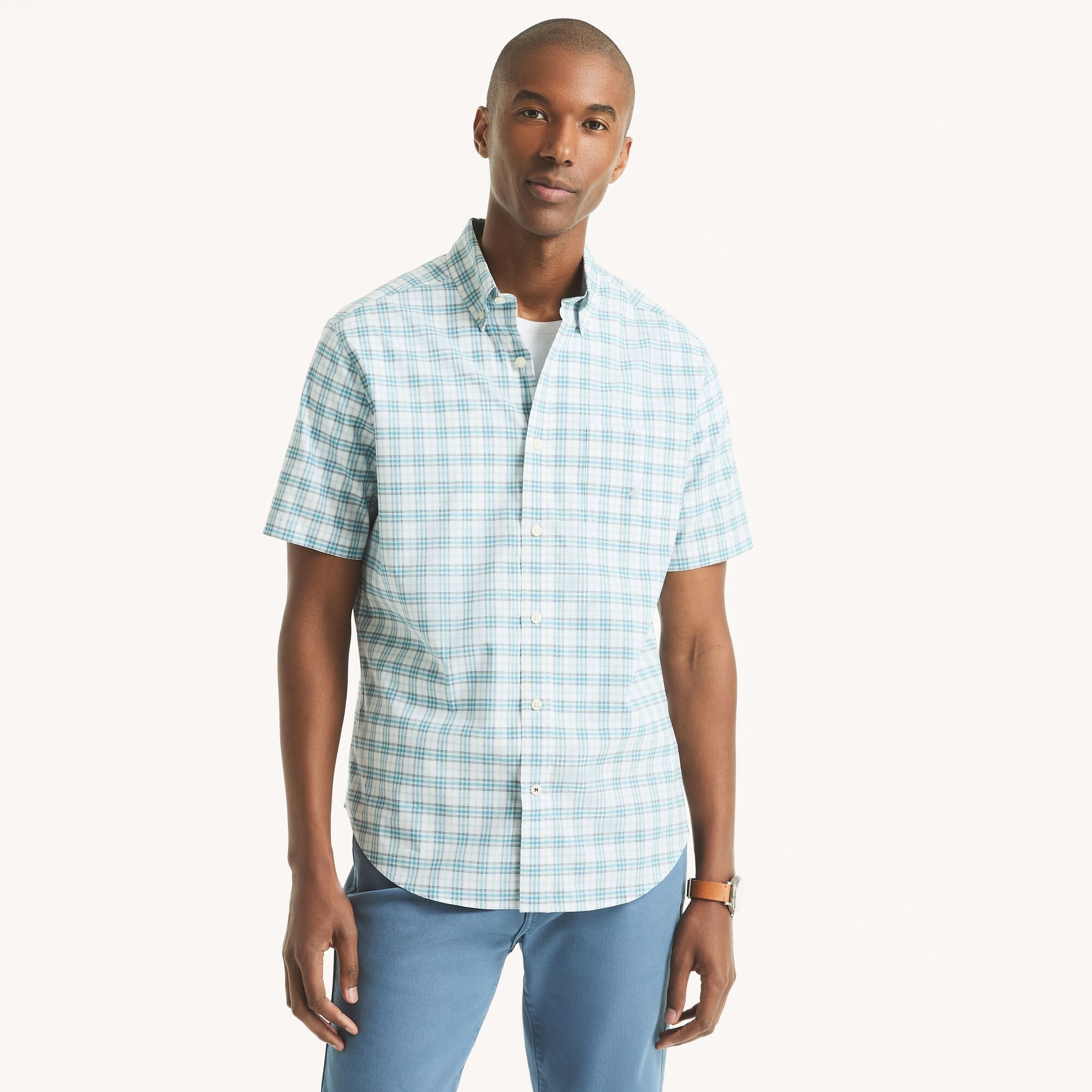 Camisa de hombre de manga corta a cuadros