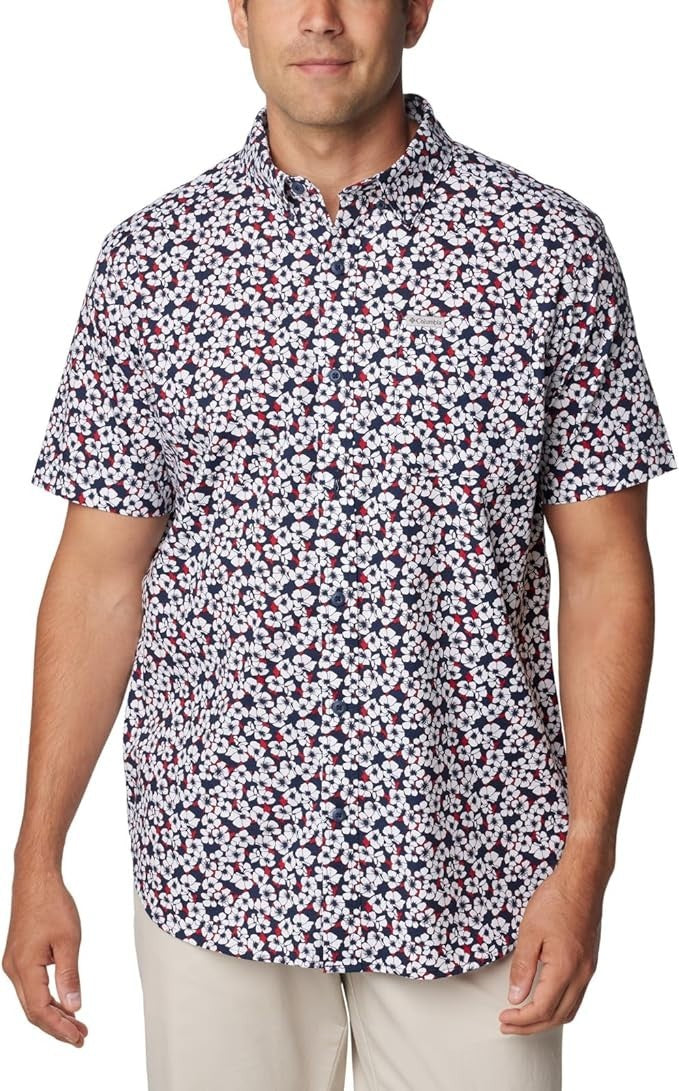 Camisa de hombre de manga corta con estampado floral color azul marino