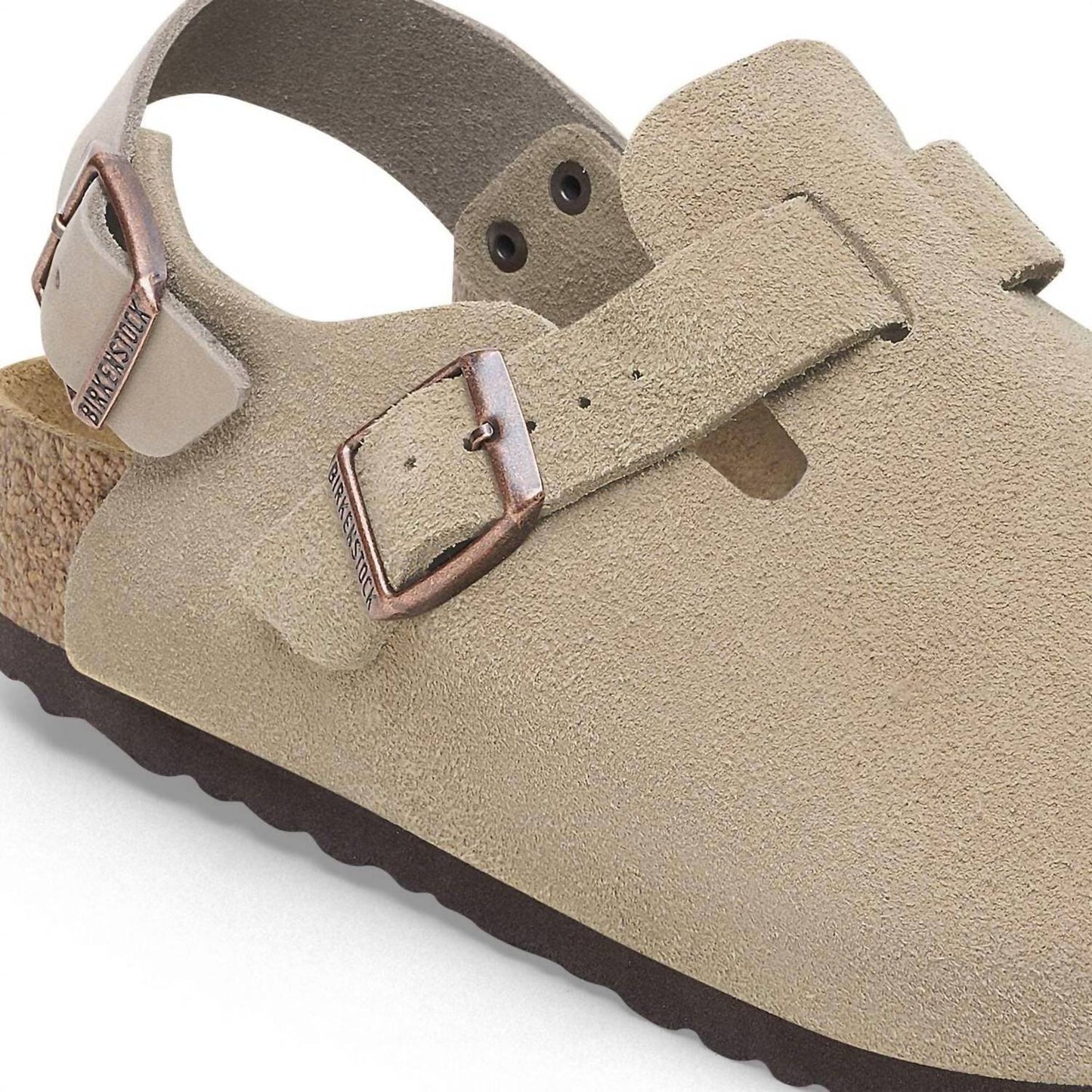 Zuecos de mujer de gamuza color taupe