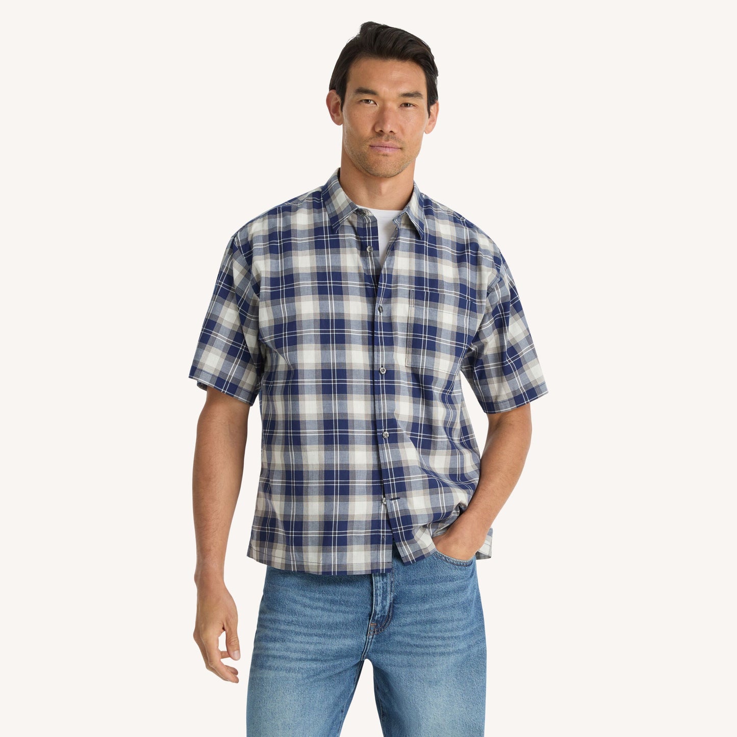 Camisa de hombre de manga corta a cuadros