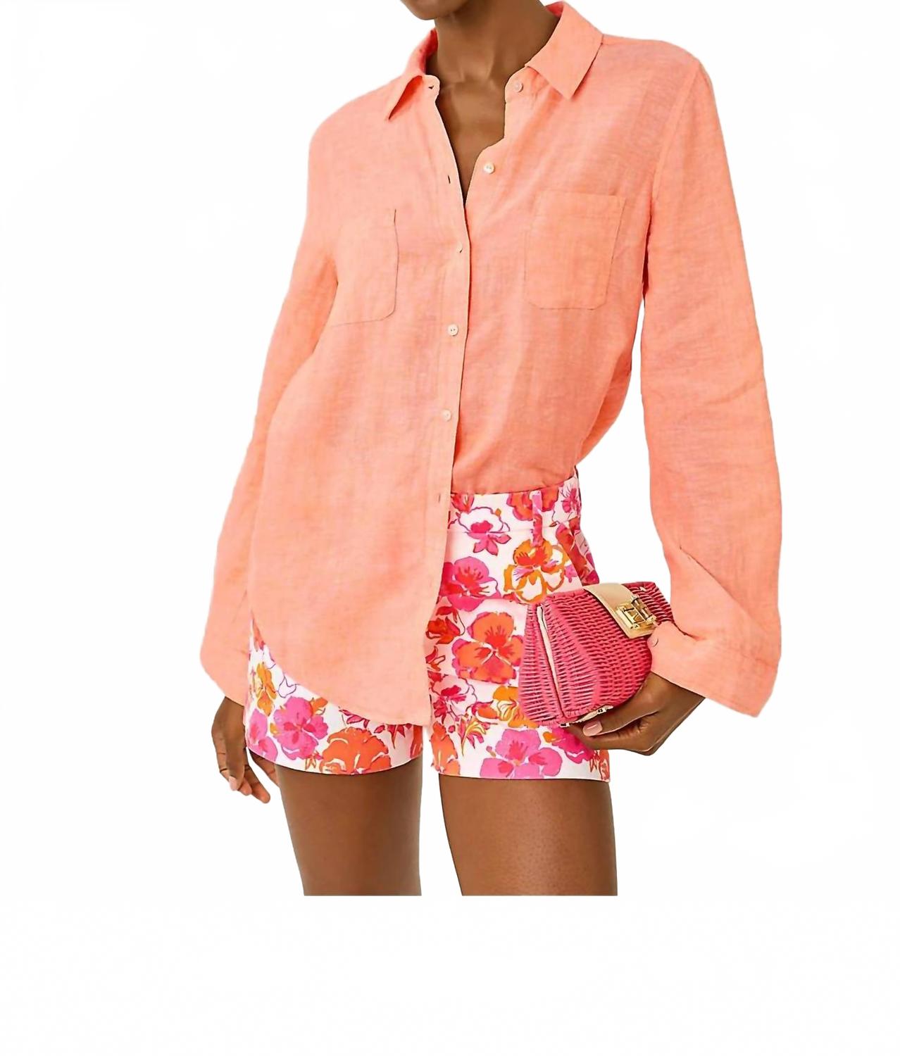 Top de lino color blanco y naranja