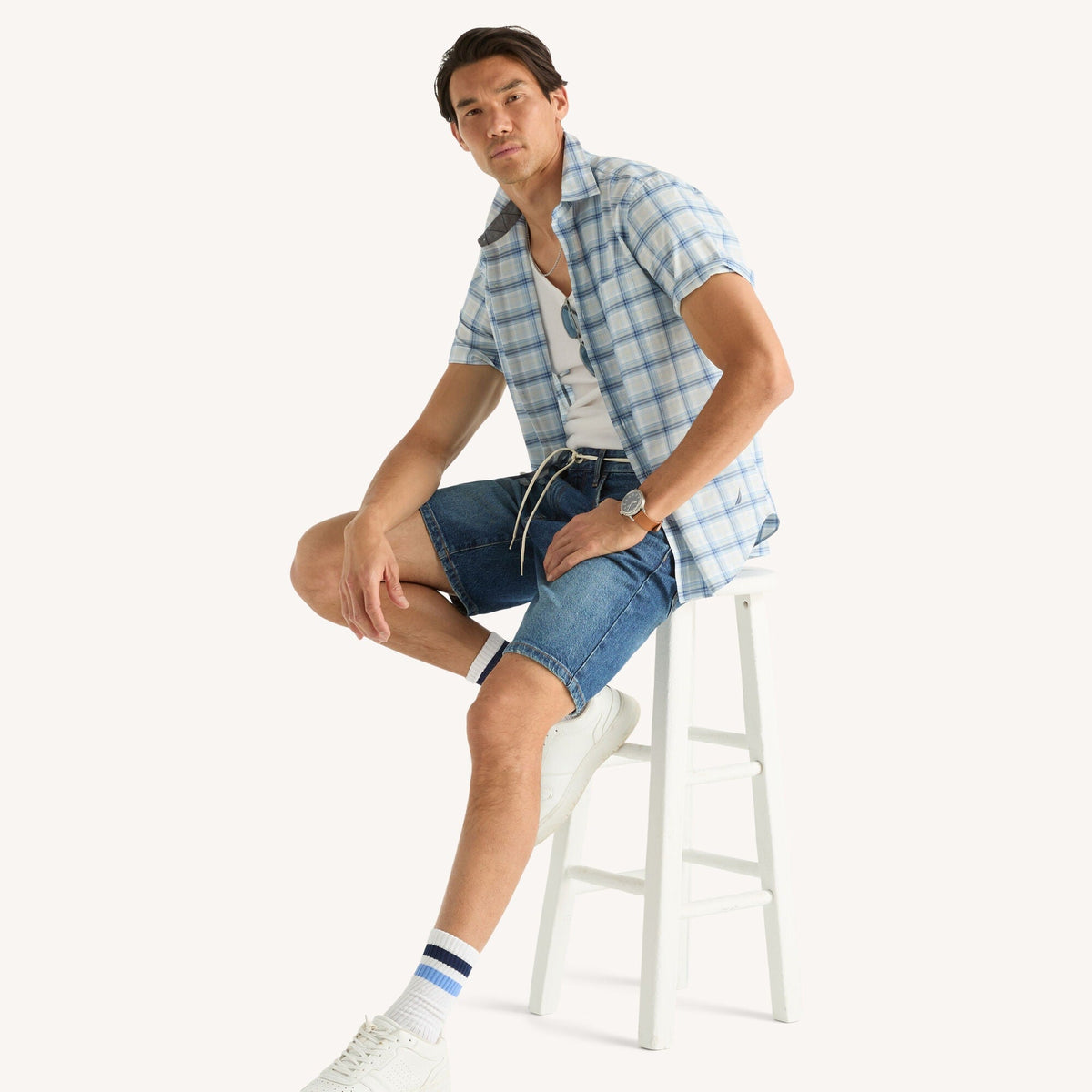 Camisa de hombre de manga corta a cuadros