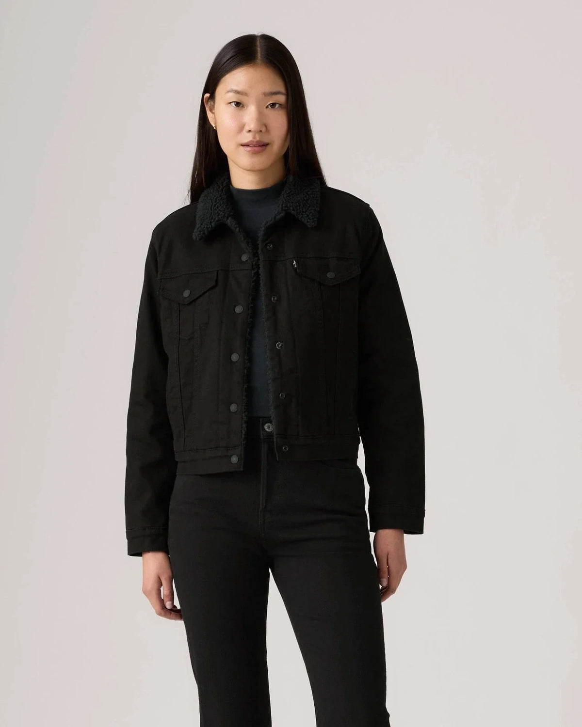 Chaqueta de mujer de algodón de manga larga color negro