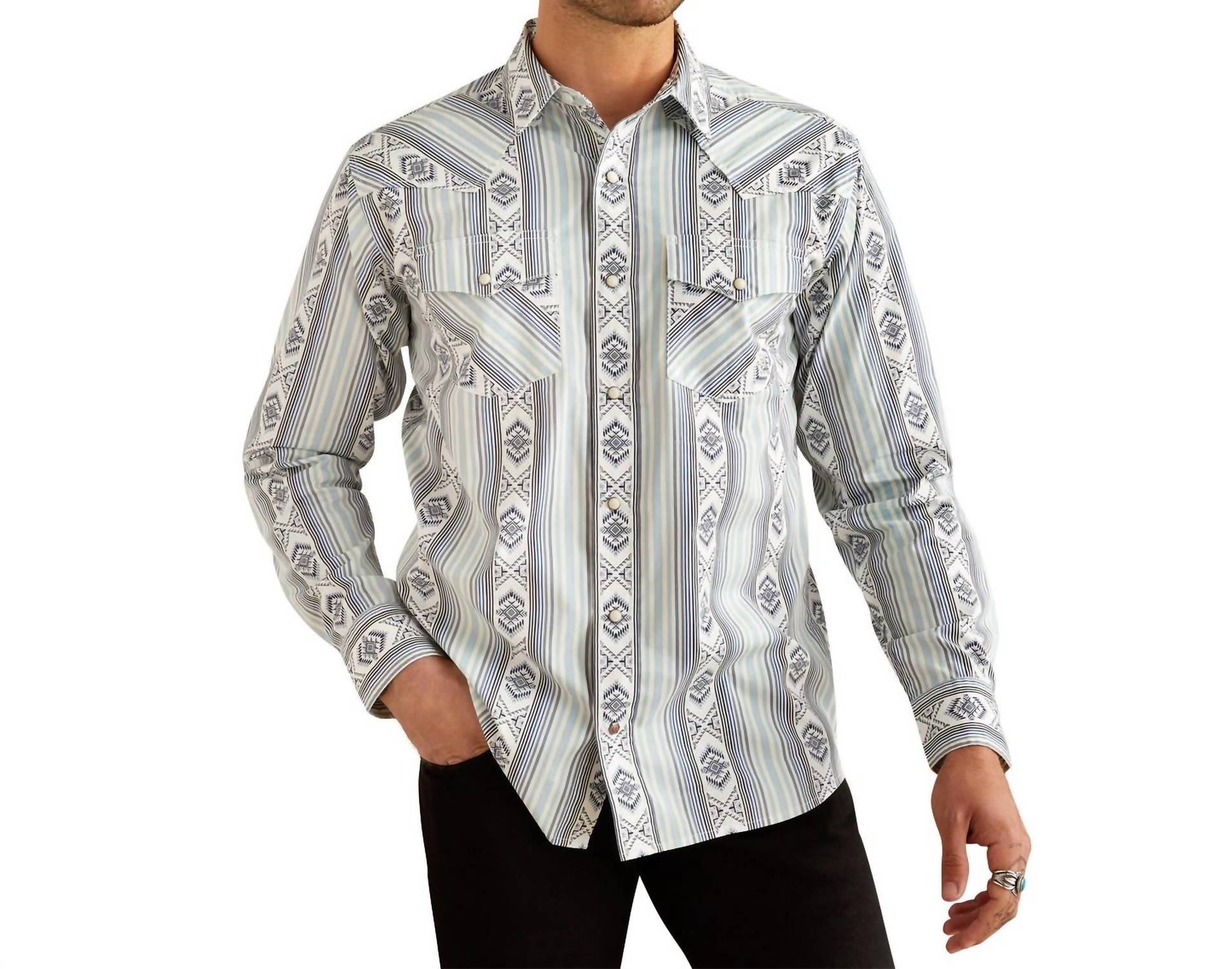 Camisa de hombre de manga larga color azul