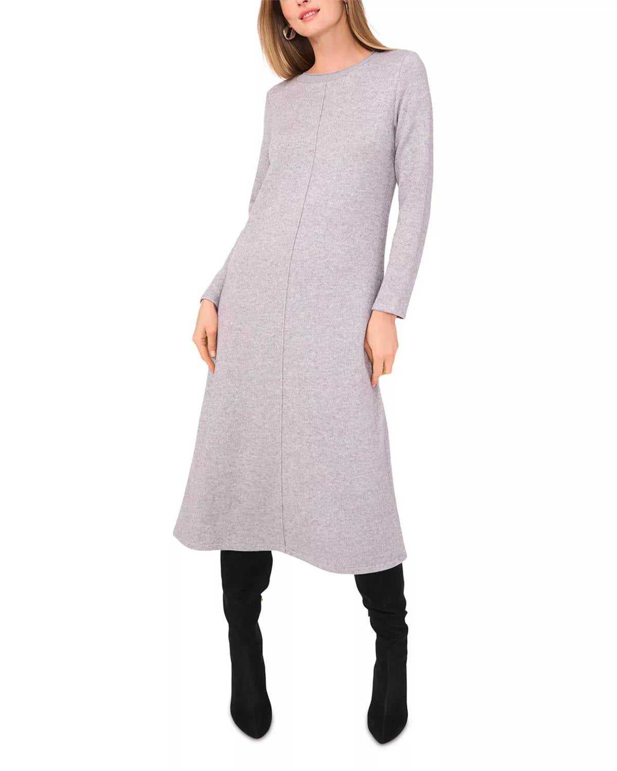 Vestido midi de manga larga color gris
