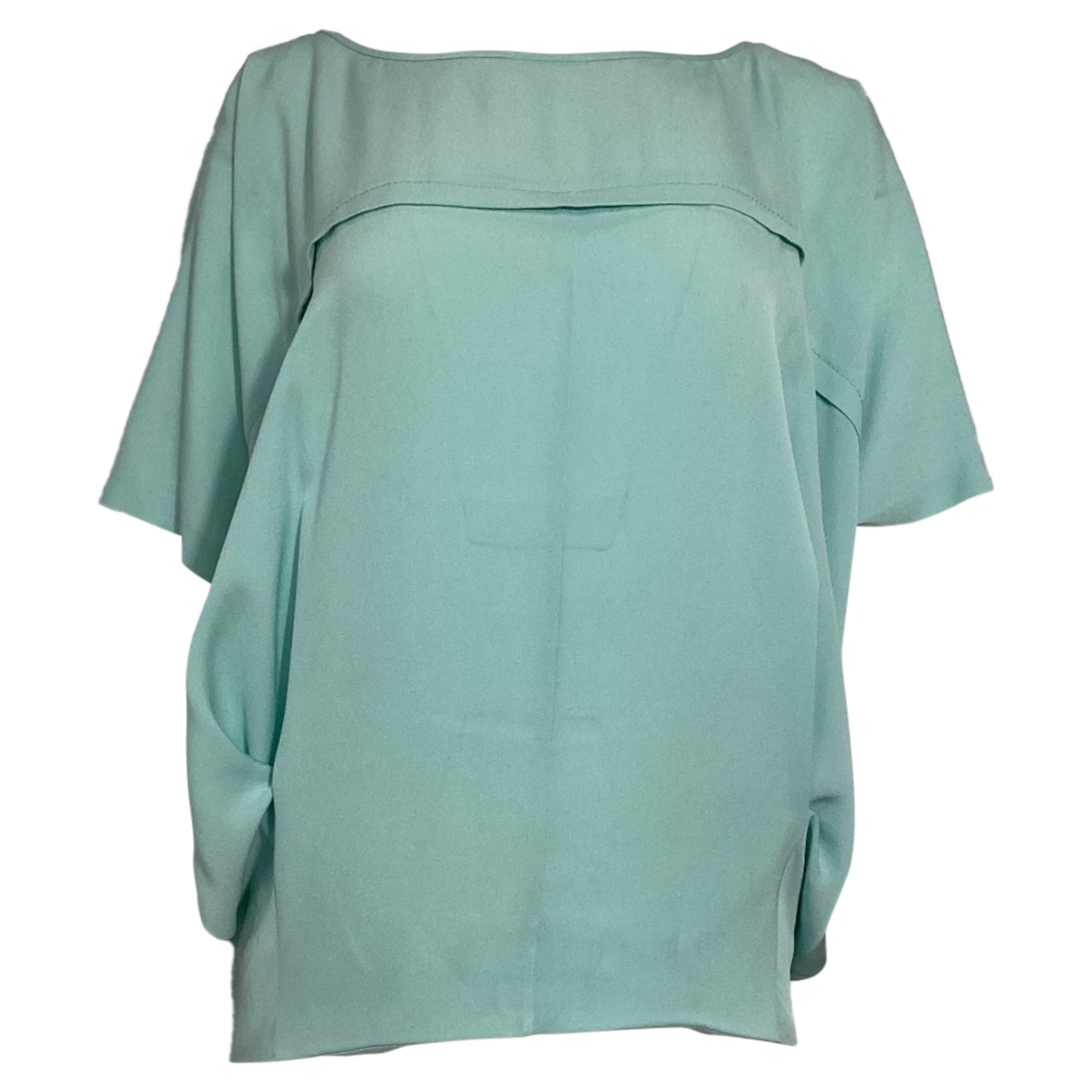 Blusa de seda de manga corta color turquesa