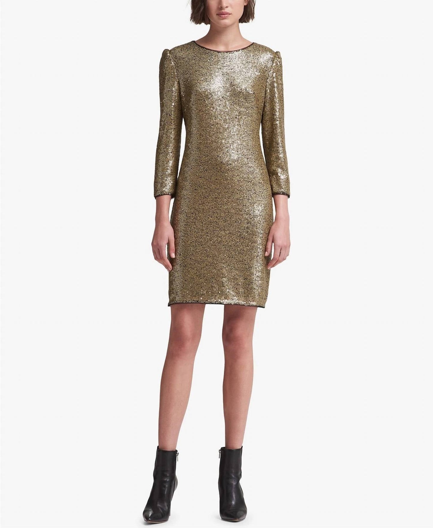Vestido de manga larga con lentejuelas color dorado