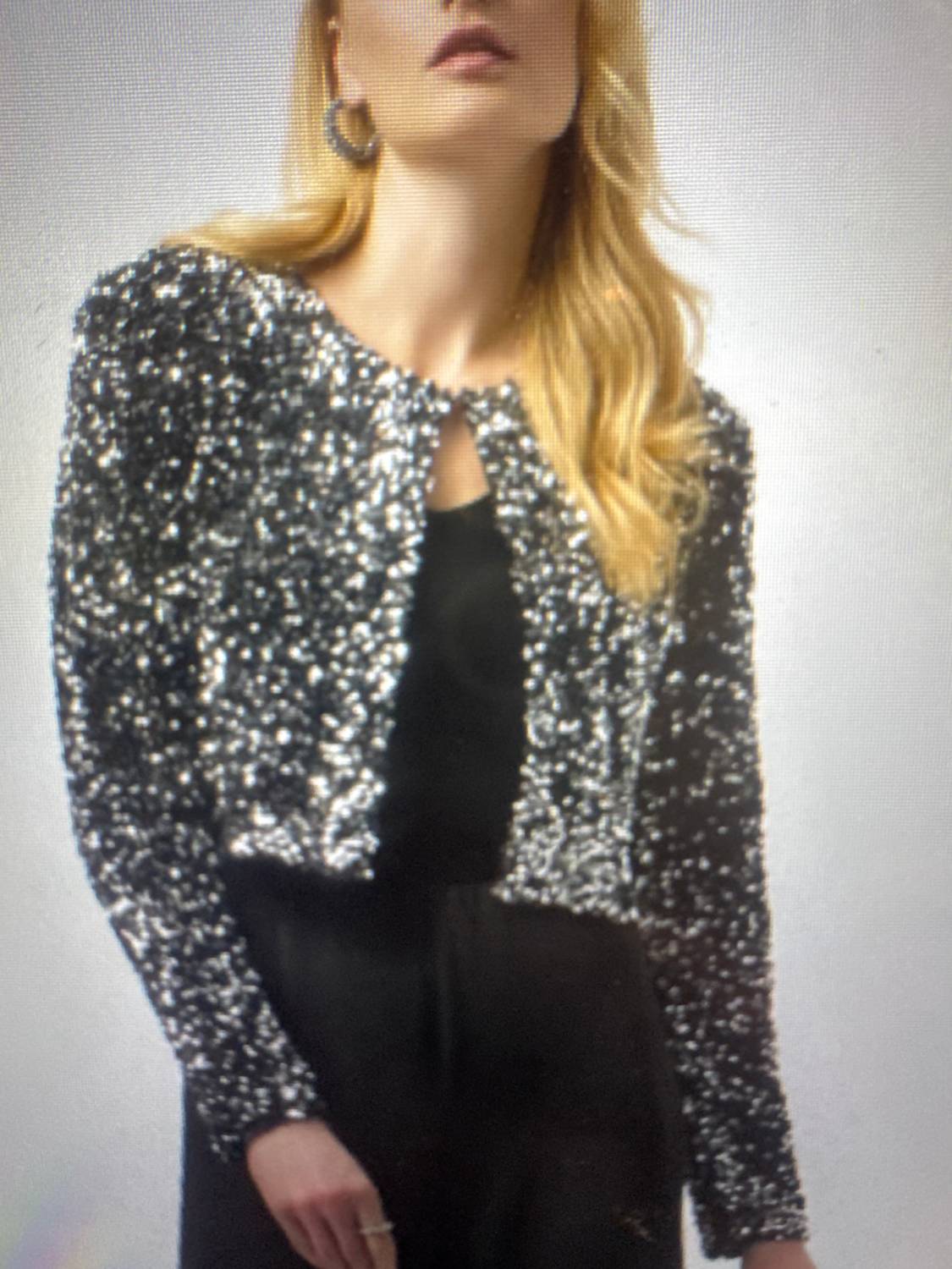 Chaqueta de manga larga con lentejuelas color plateado