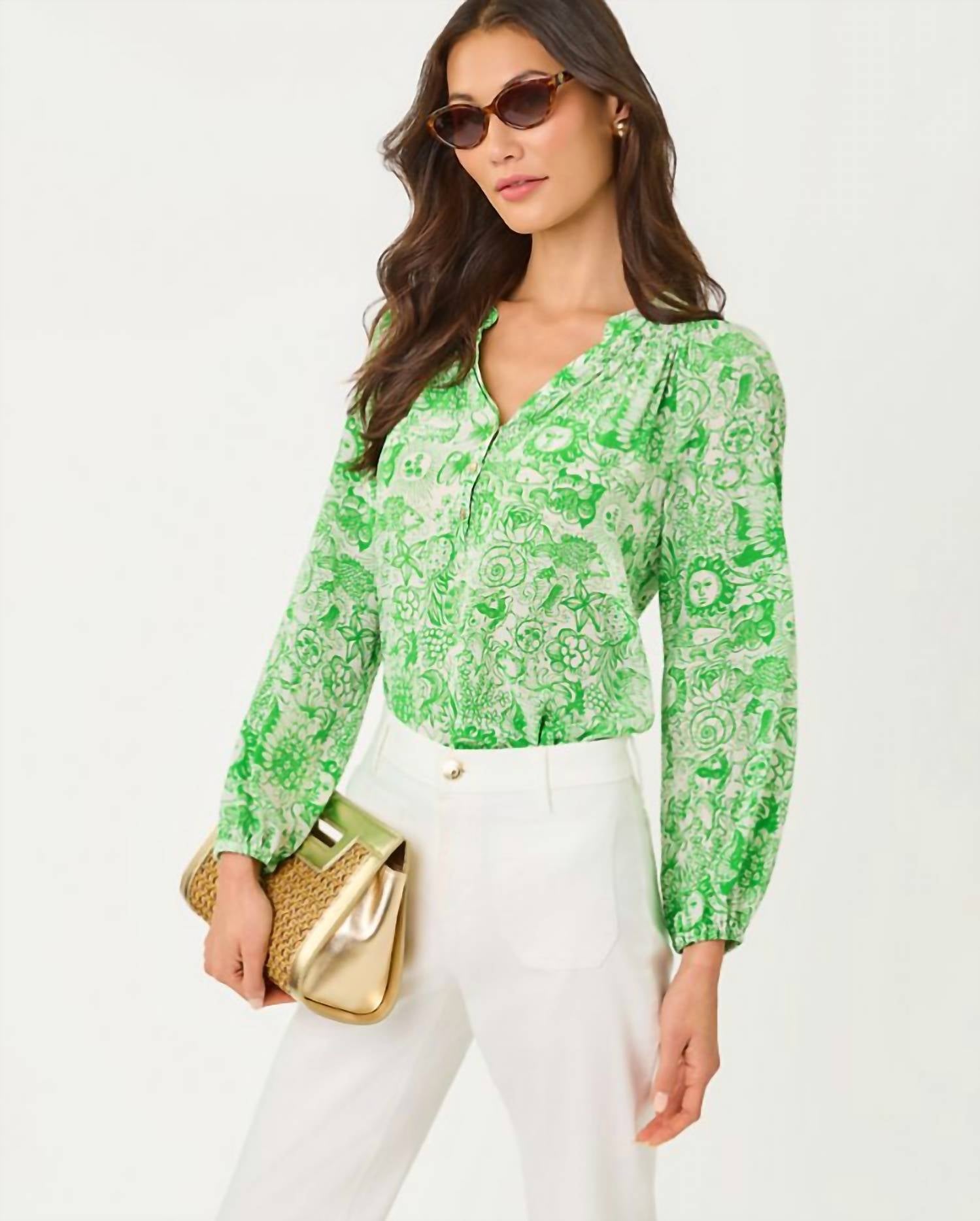 Top de seda color verde