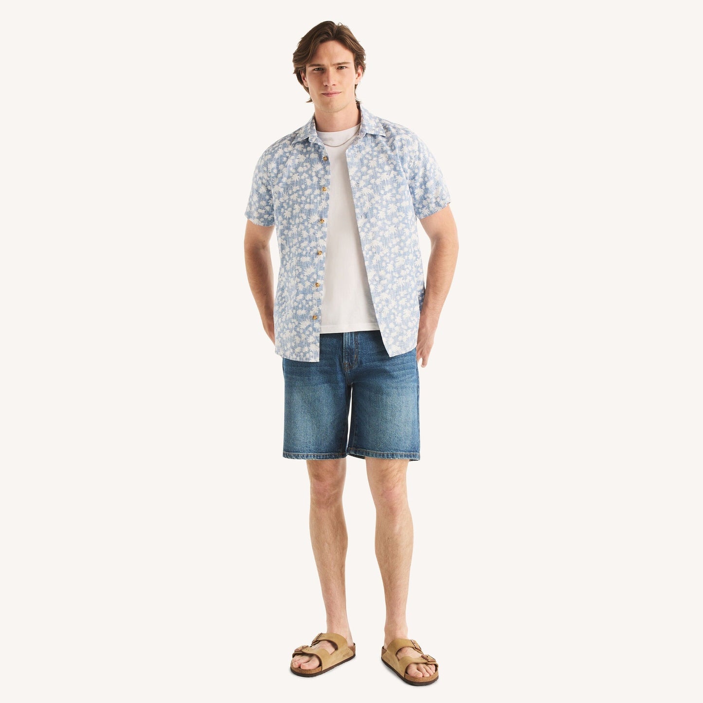 Camisa de hombre de lino de manga corta con estampado
