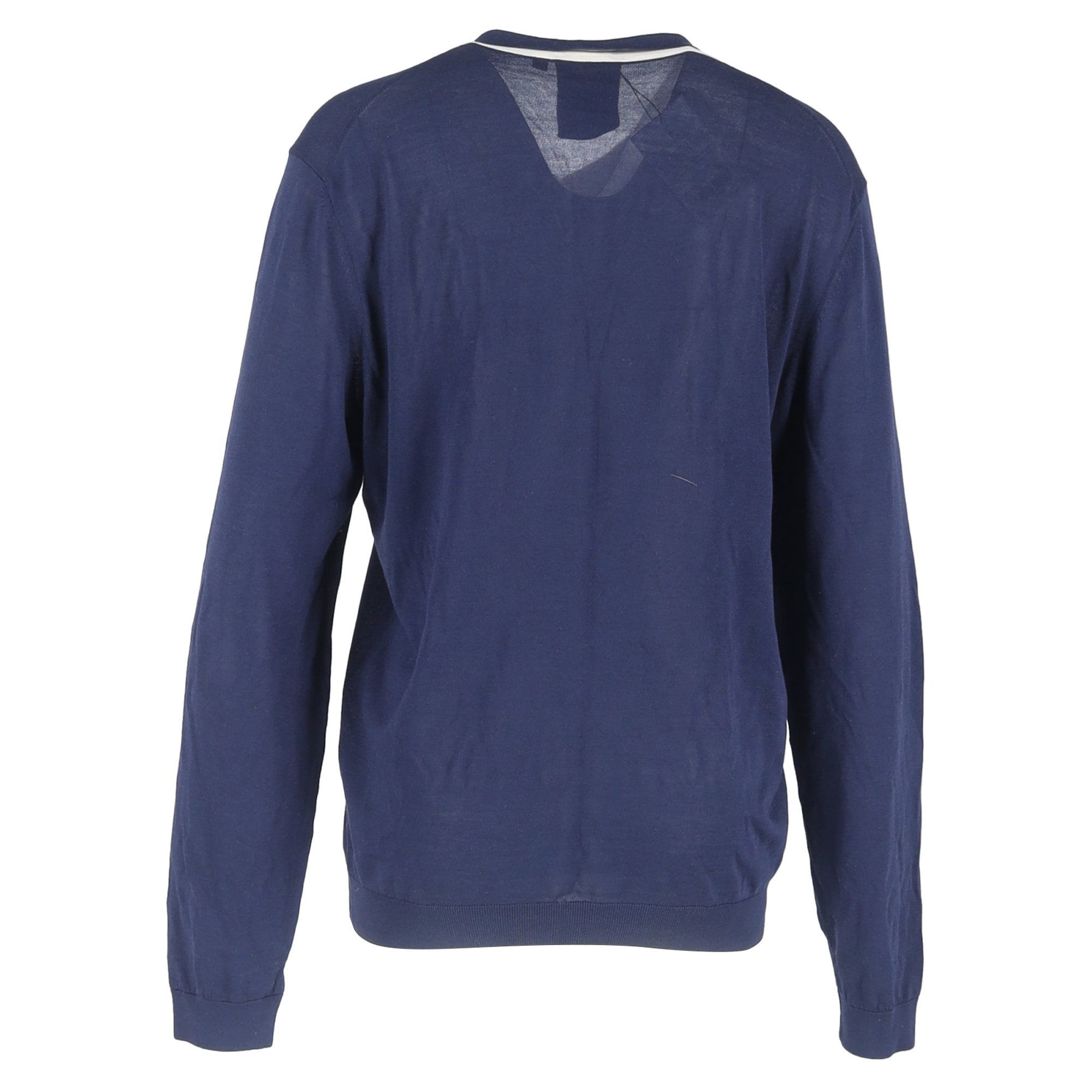 Suéter de algodón con cuello en V color azul marino