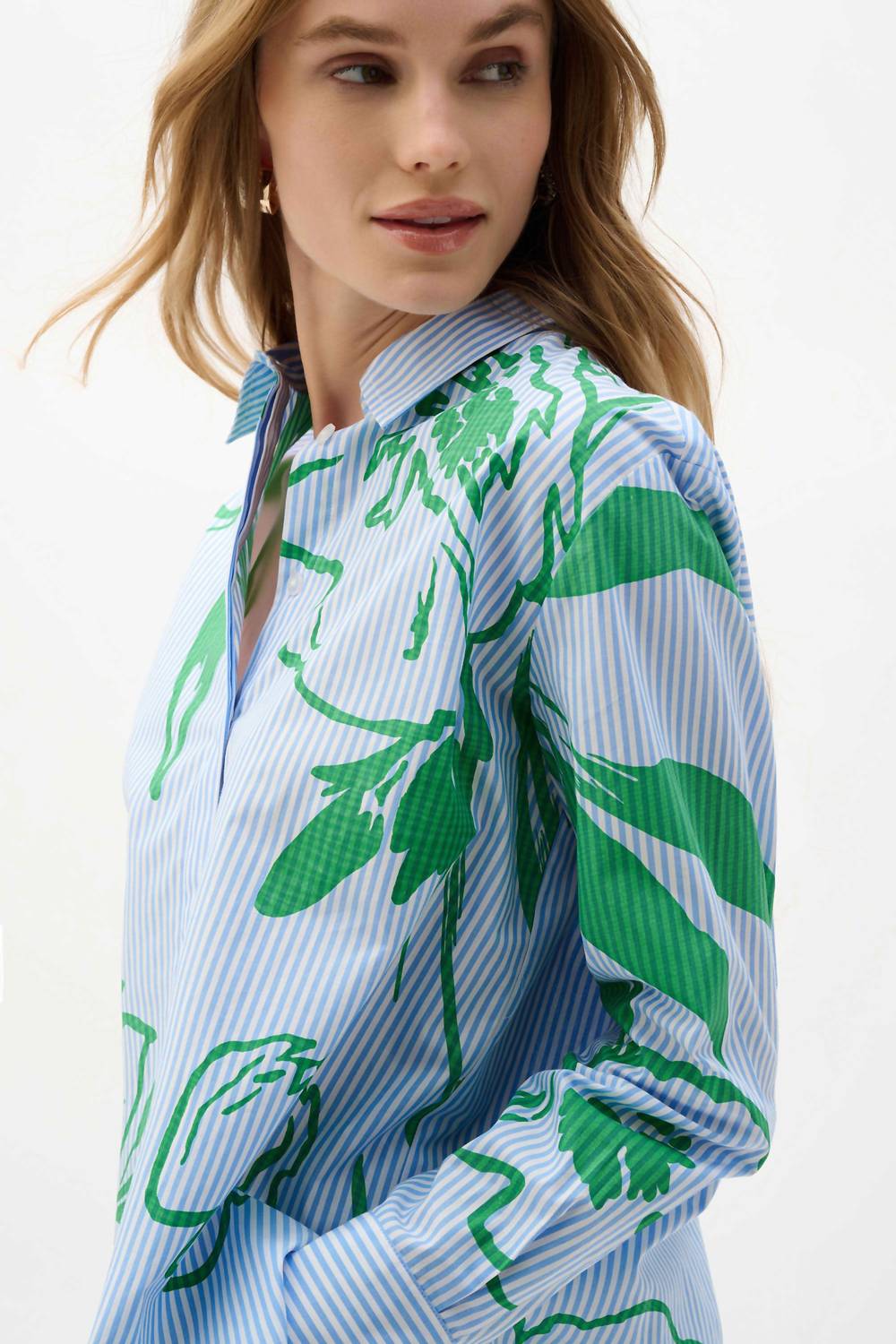 Blusa de algodón con estampado floral a rayas