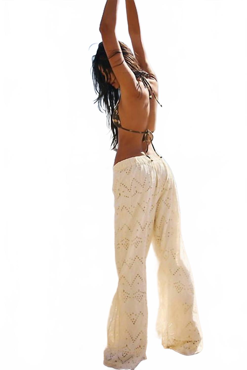 Pantalón con bordado color crema