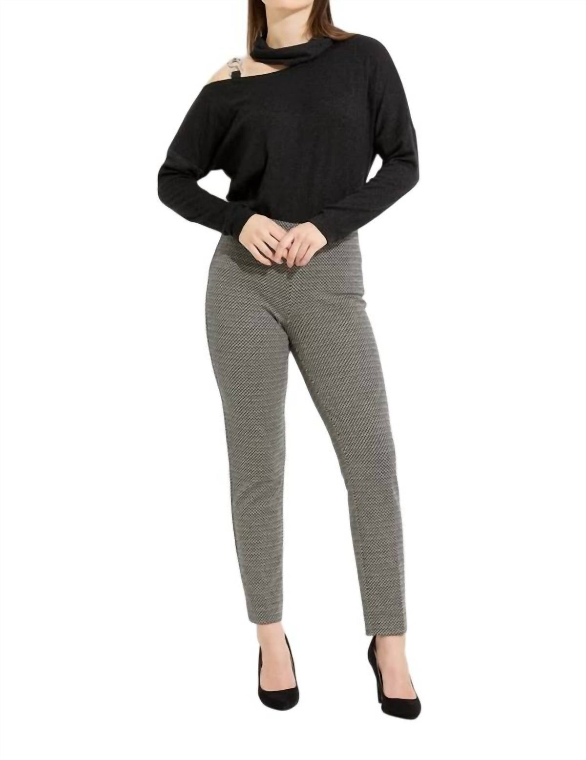 Pantalón de corte recto de tiro alto color negro y beige