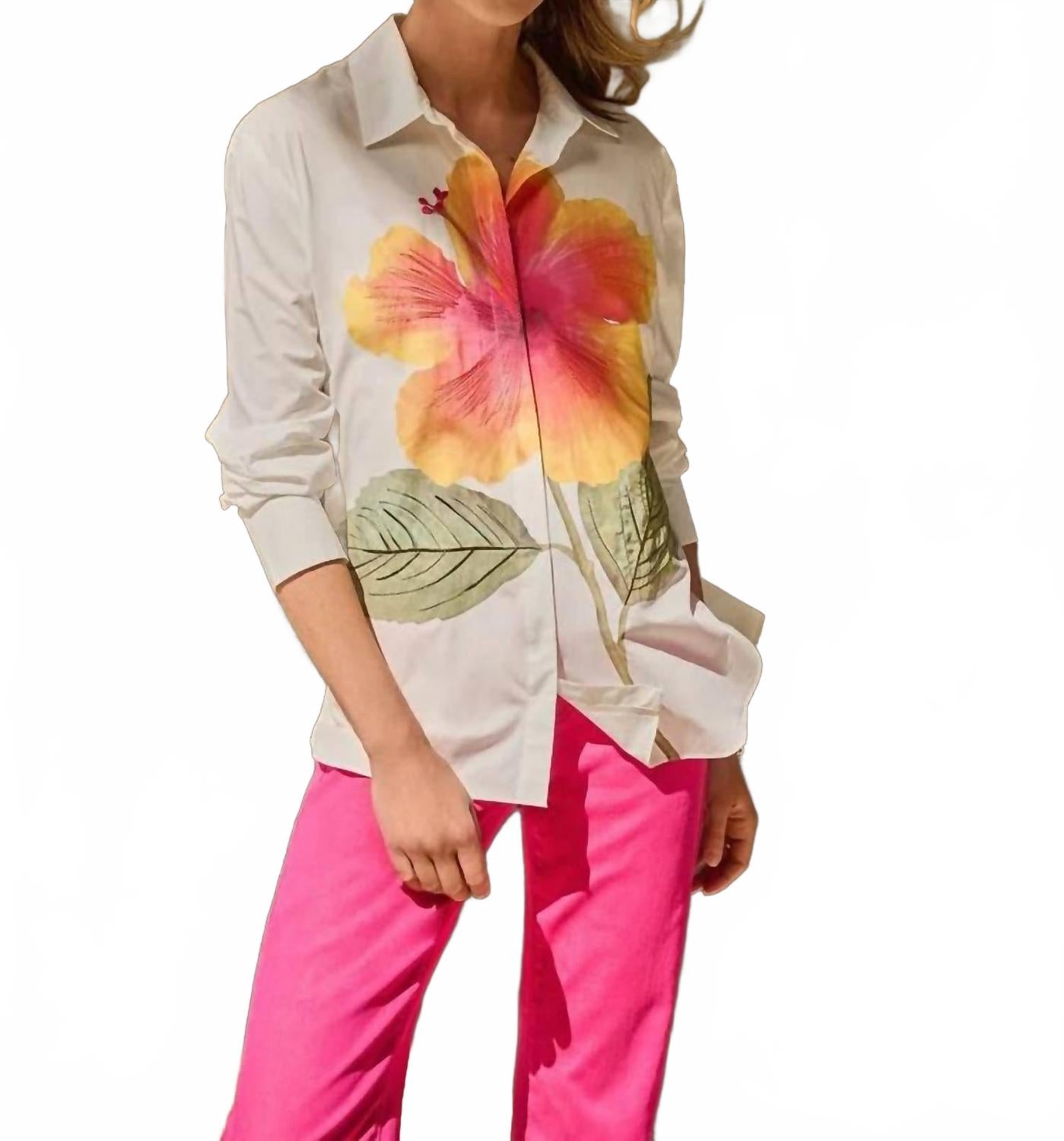 Camisa de algodón con bordado color blanco