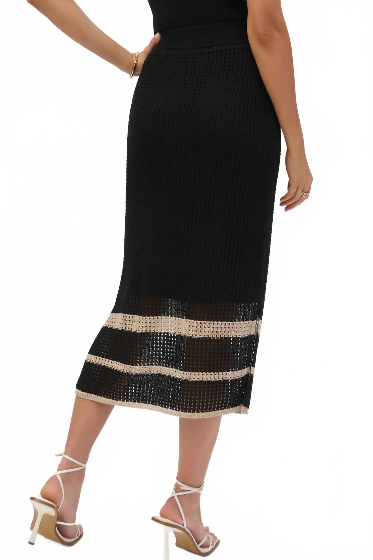 Falda midi a rayas color negro